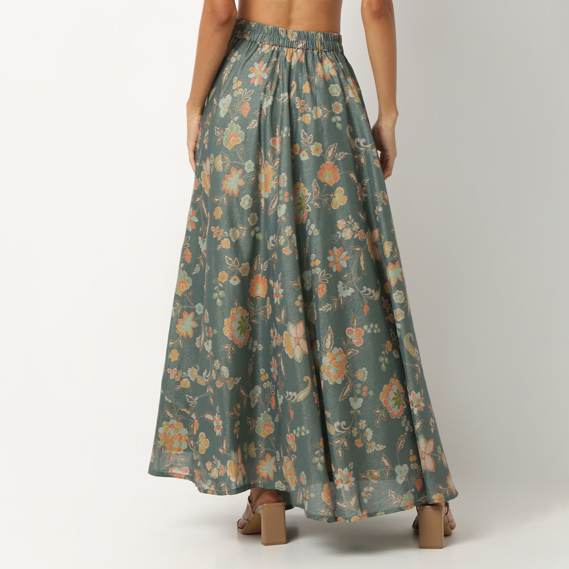 Floral Polyester Flared Skirt