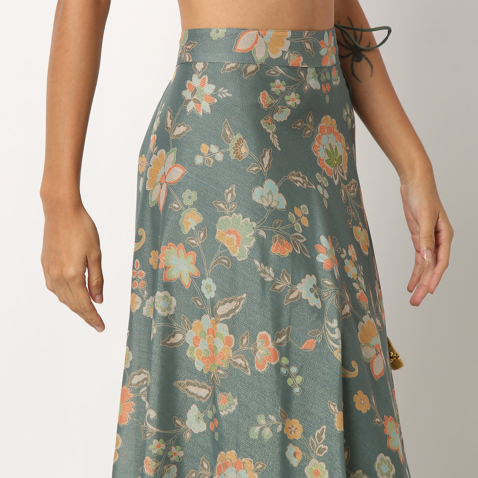 Floral Polyester Flared Skirt