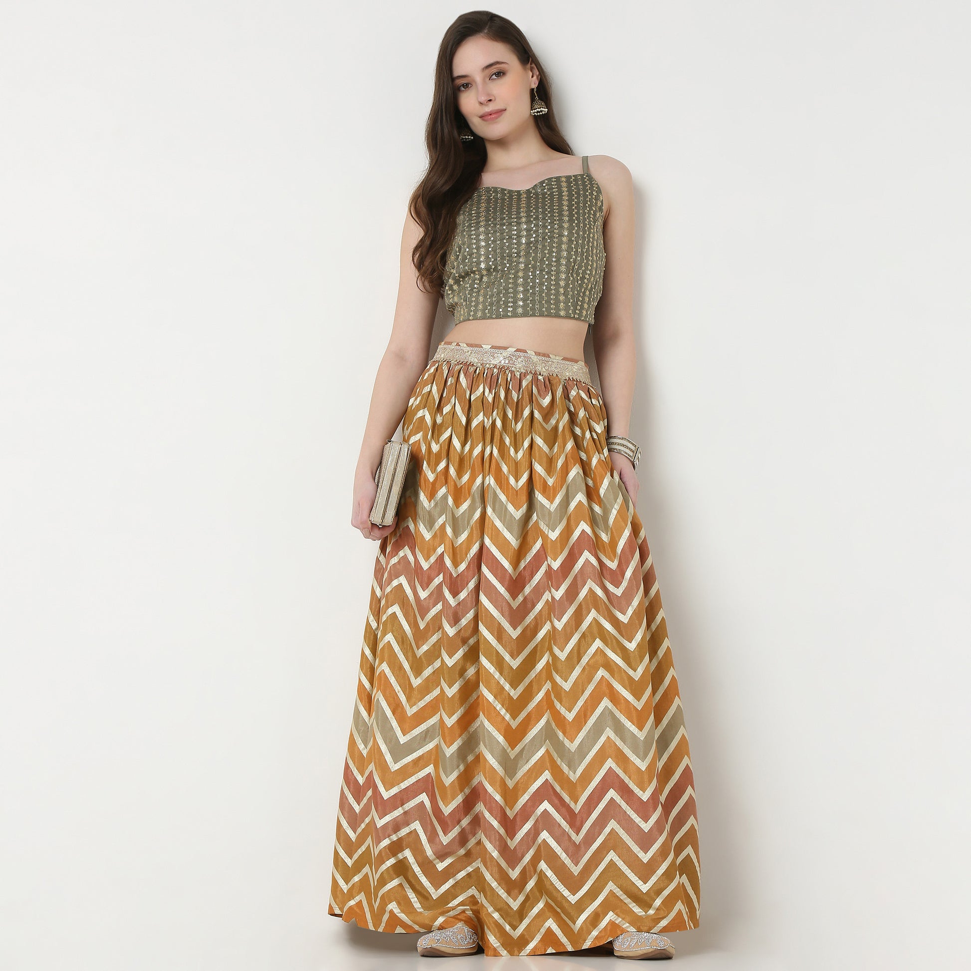 Printed Full Length Flared Skirt