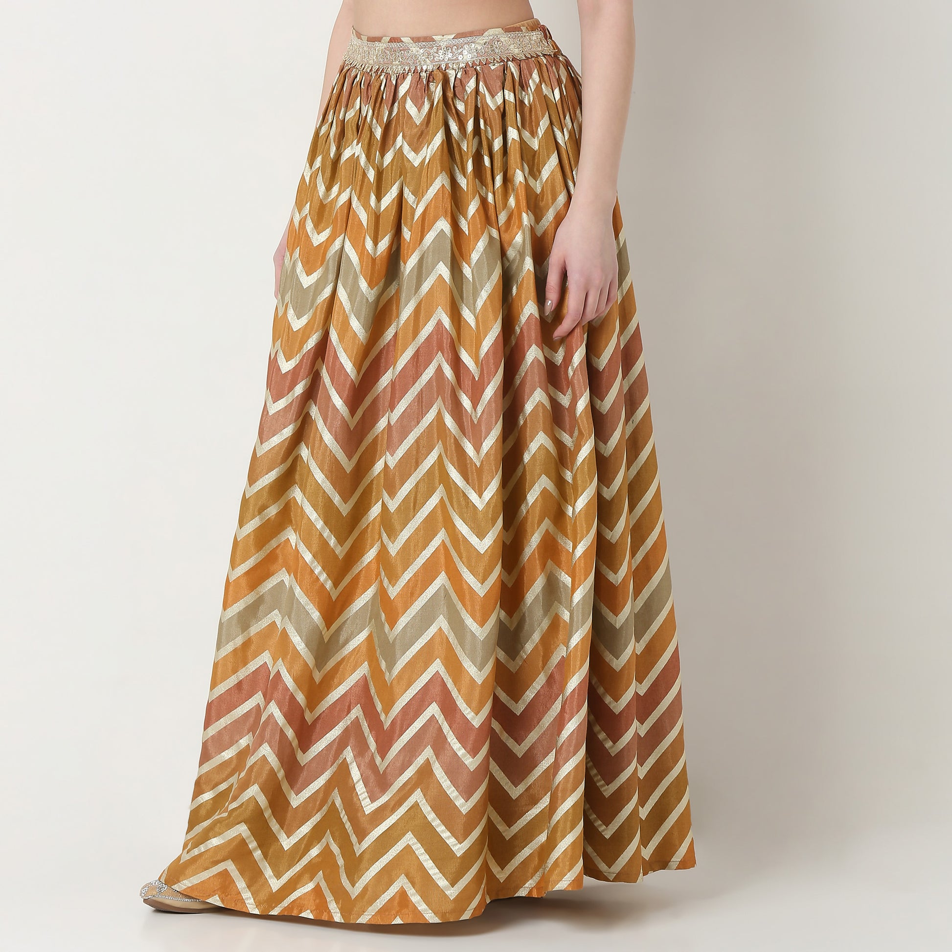 Printed Full Length Flared Skirt