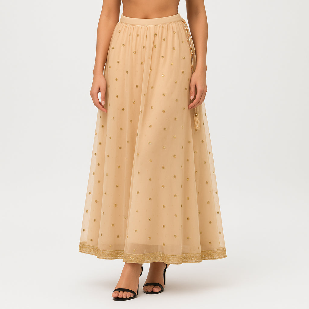 Embellished Below Knee Flared Skirt