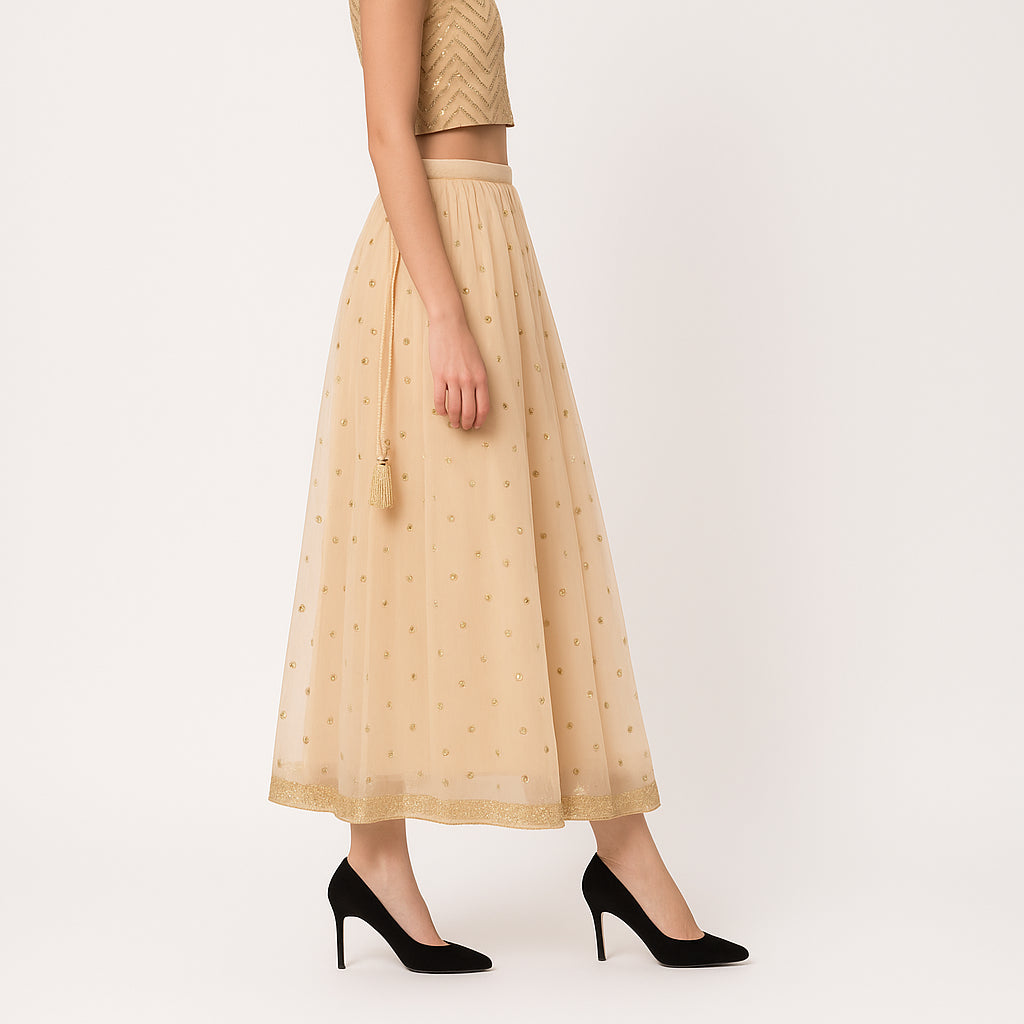 Embellished Below Knee Flared Skirt