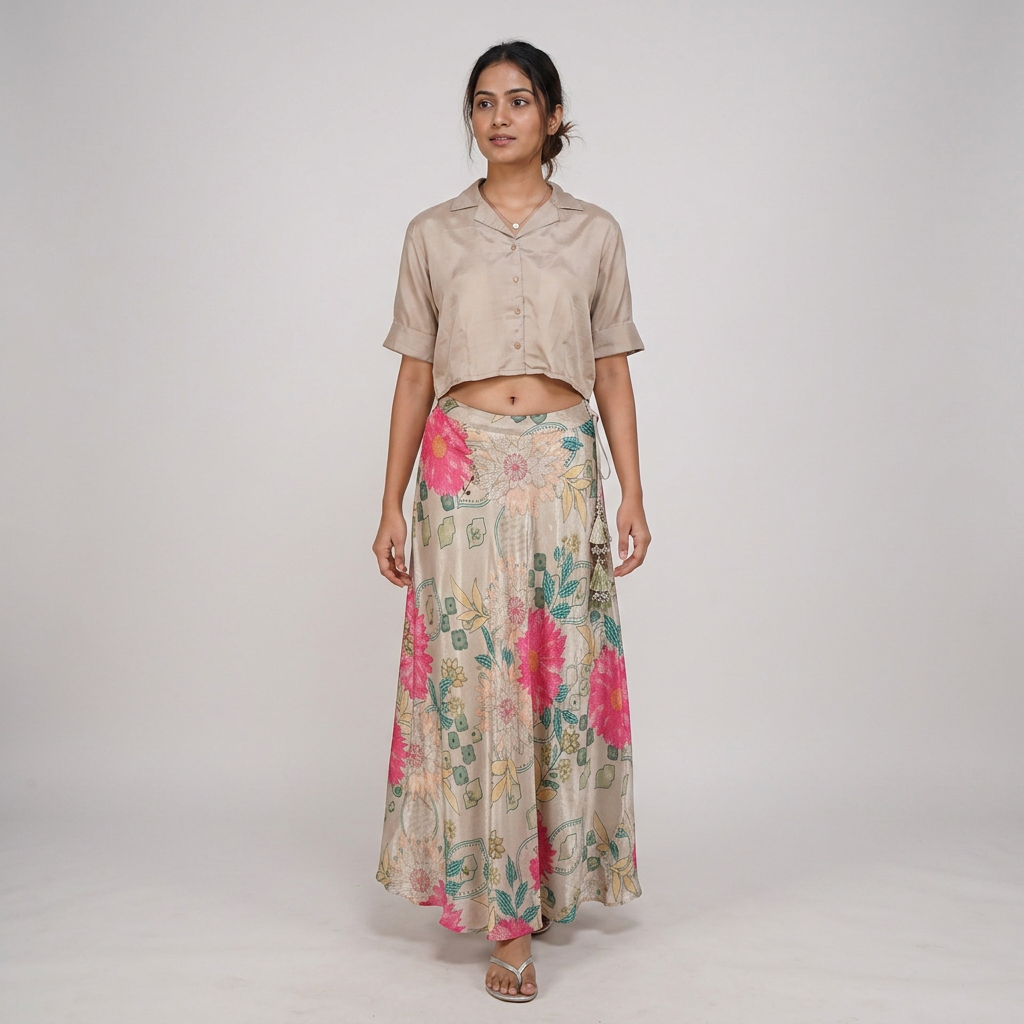 Printed Flare Fit Mid Rise Skirt