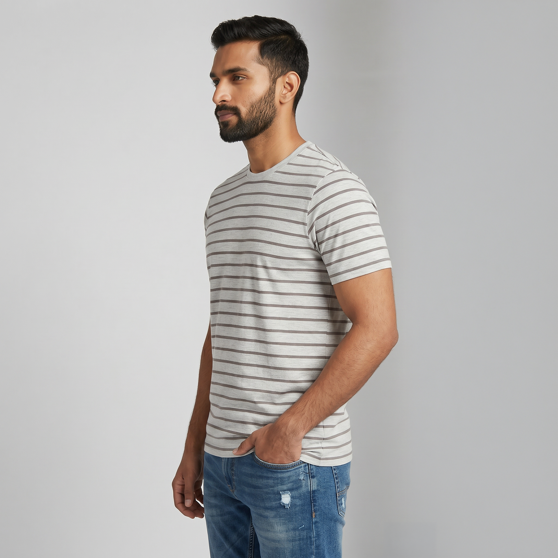 Cotton Crew Neck Striped T-Shirt
