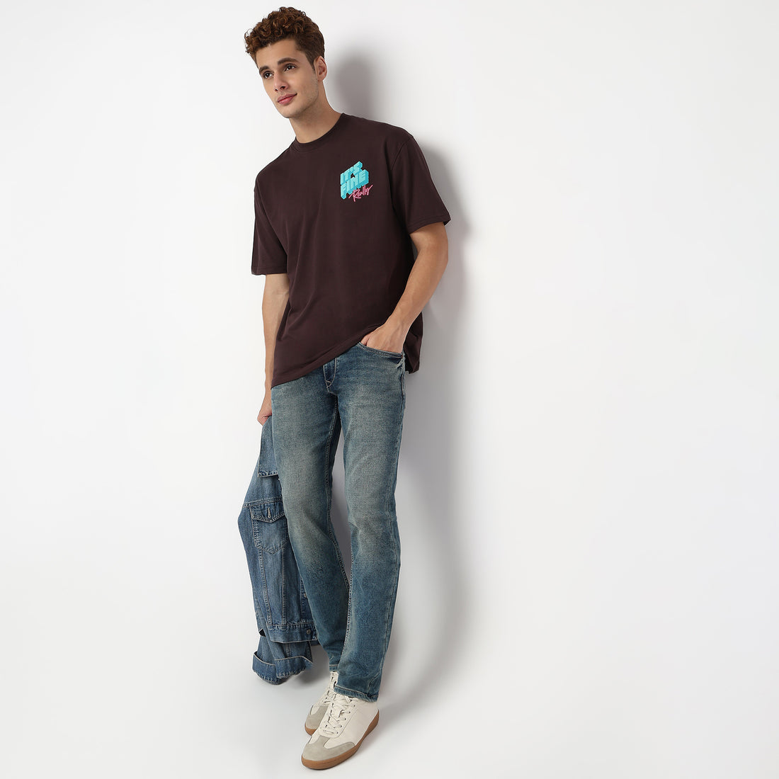 Knitted Graphic Crew Neck Slogan Oversize T-Shirt
