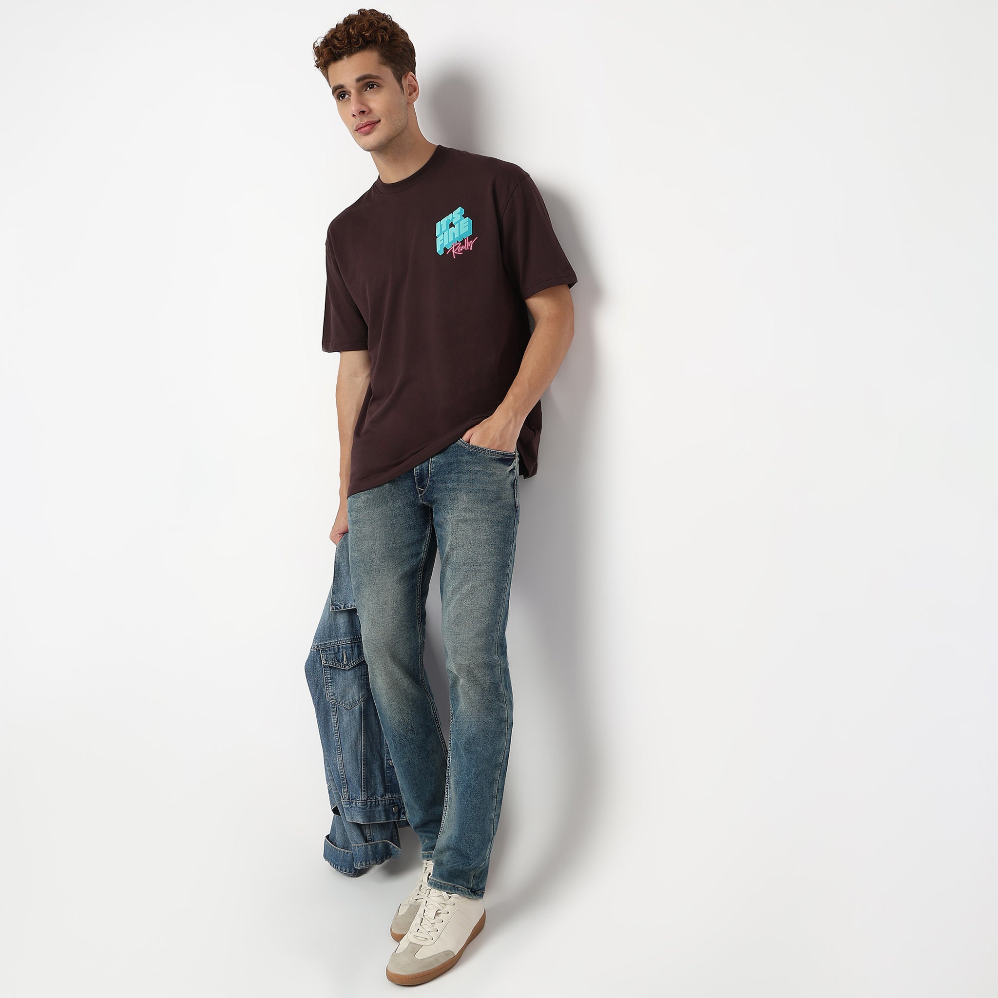 Knitted Graphic Crew Neck Slogan Oversize T-Shirt