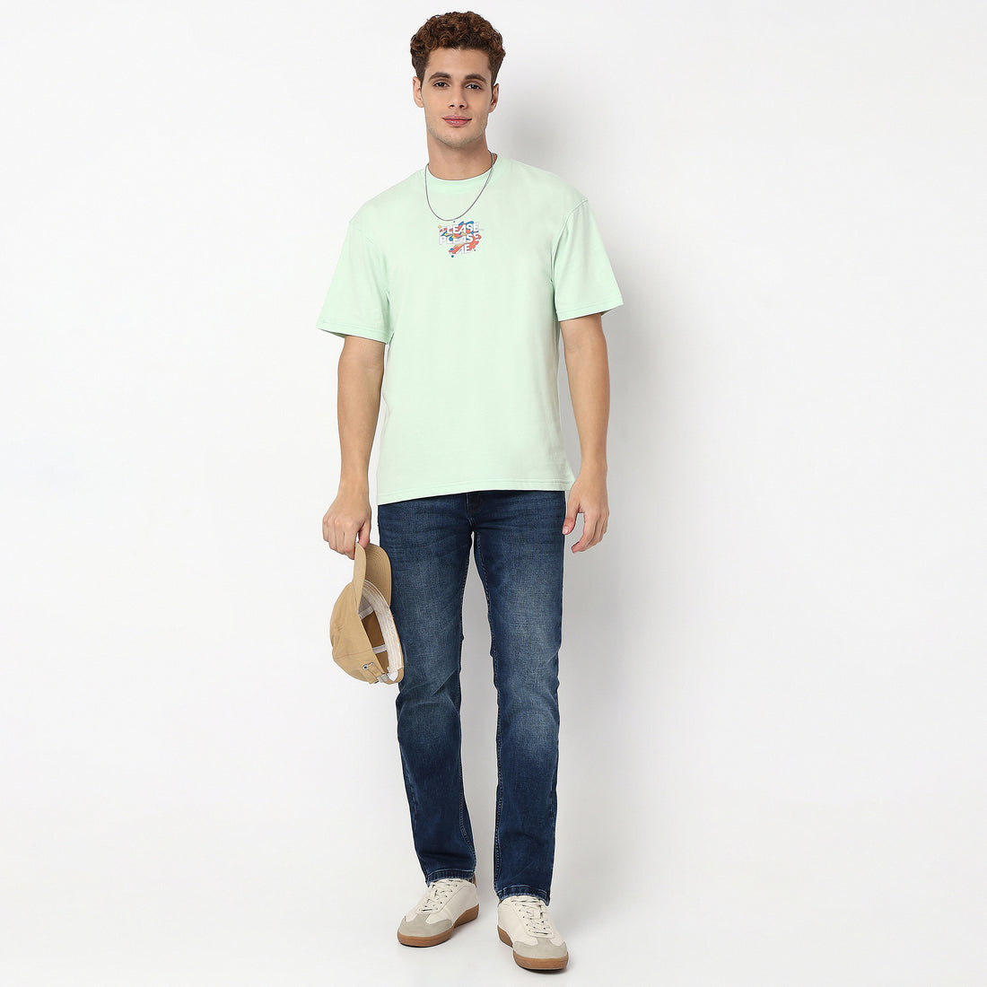 Knitted Graphic Crew Neck Slogan Oversize T-Shirt