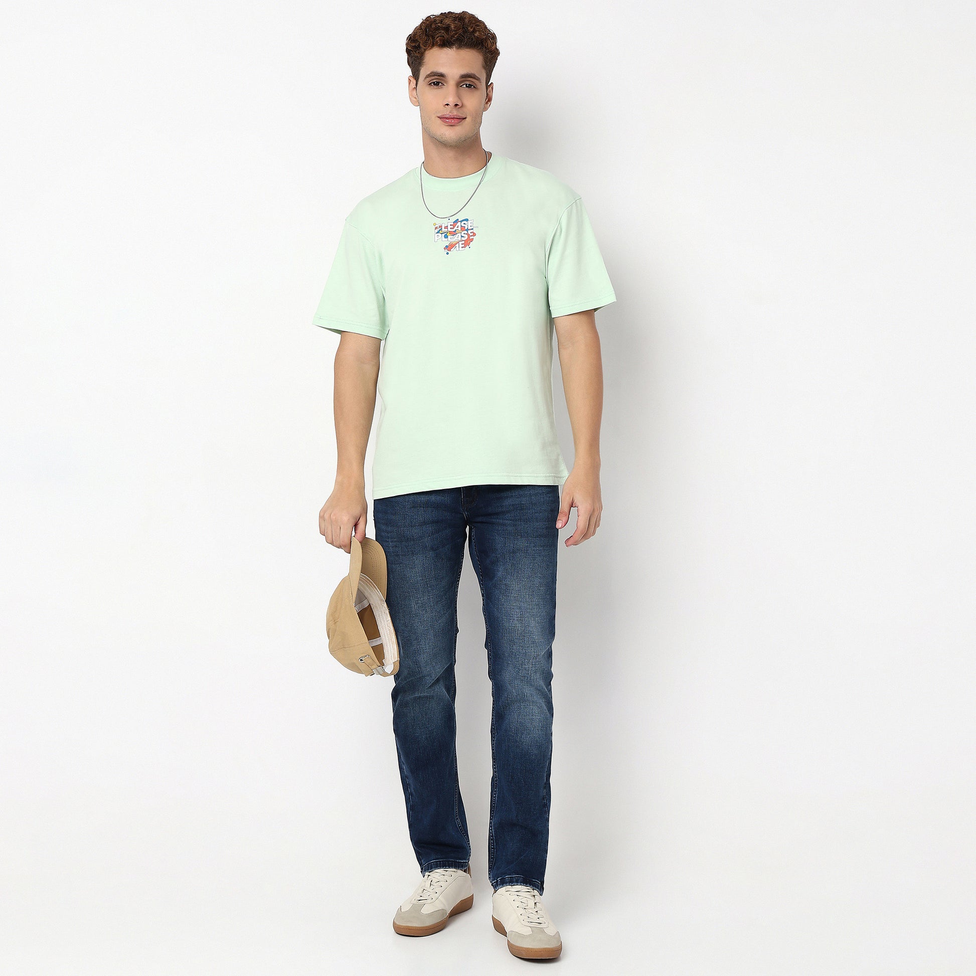 Knitted Graphic Crew Neck Slogan Oversize T-Shirt