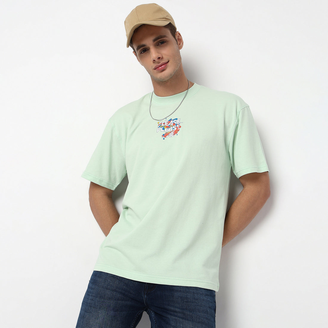 Knitted Graphic Crew Neck Slogan Oversize T-Shirt