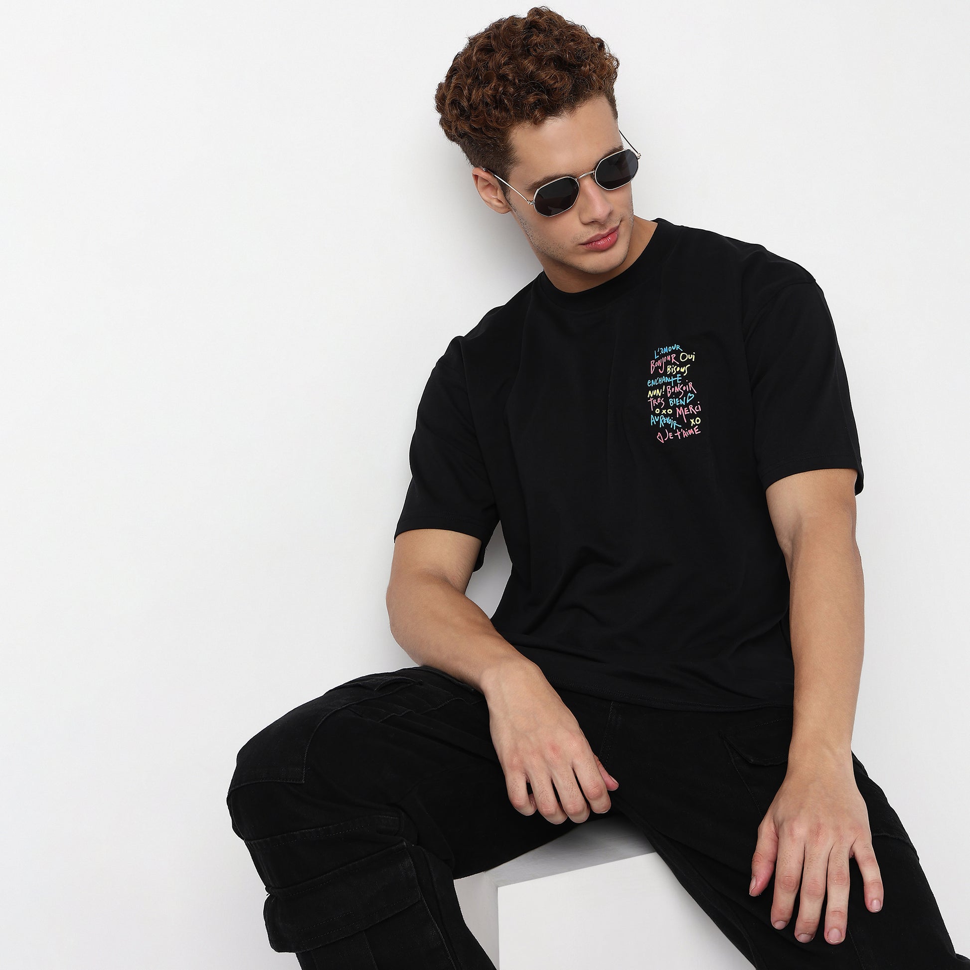 Knitted Graphic Crew Neck Slogan Oversize T-Shirt