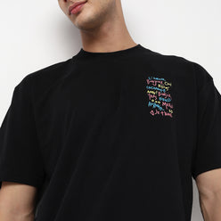 Knitted Graphic Crew Neck Slogan Oversize T-Shirt