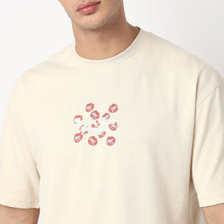 Knitted Graphic Crew Neck Slogan Oversize T-Shirt