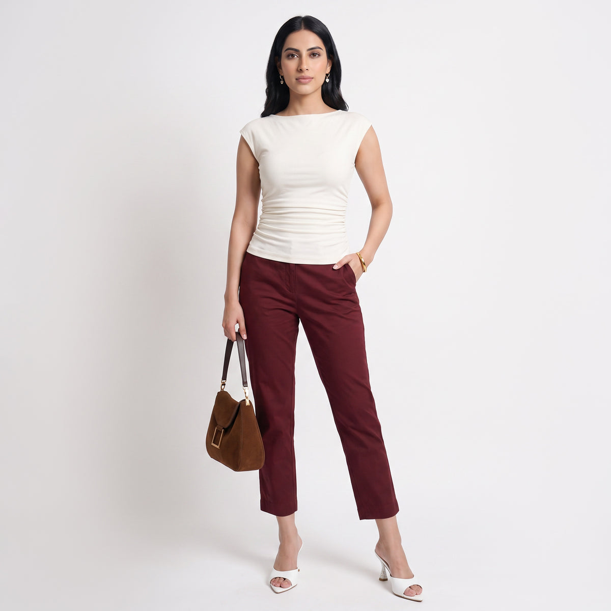Slim Fit Solid Mid Rise Pants