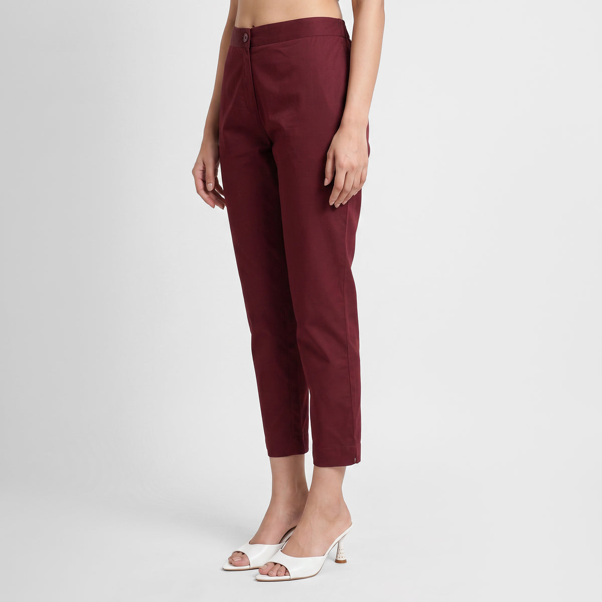 Slim Fit Solid Mid Rise Pants