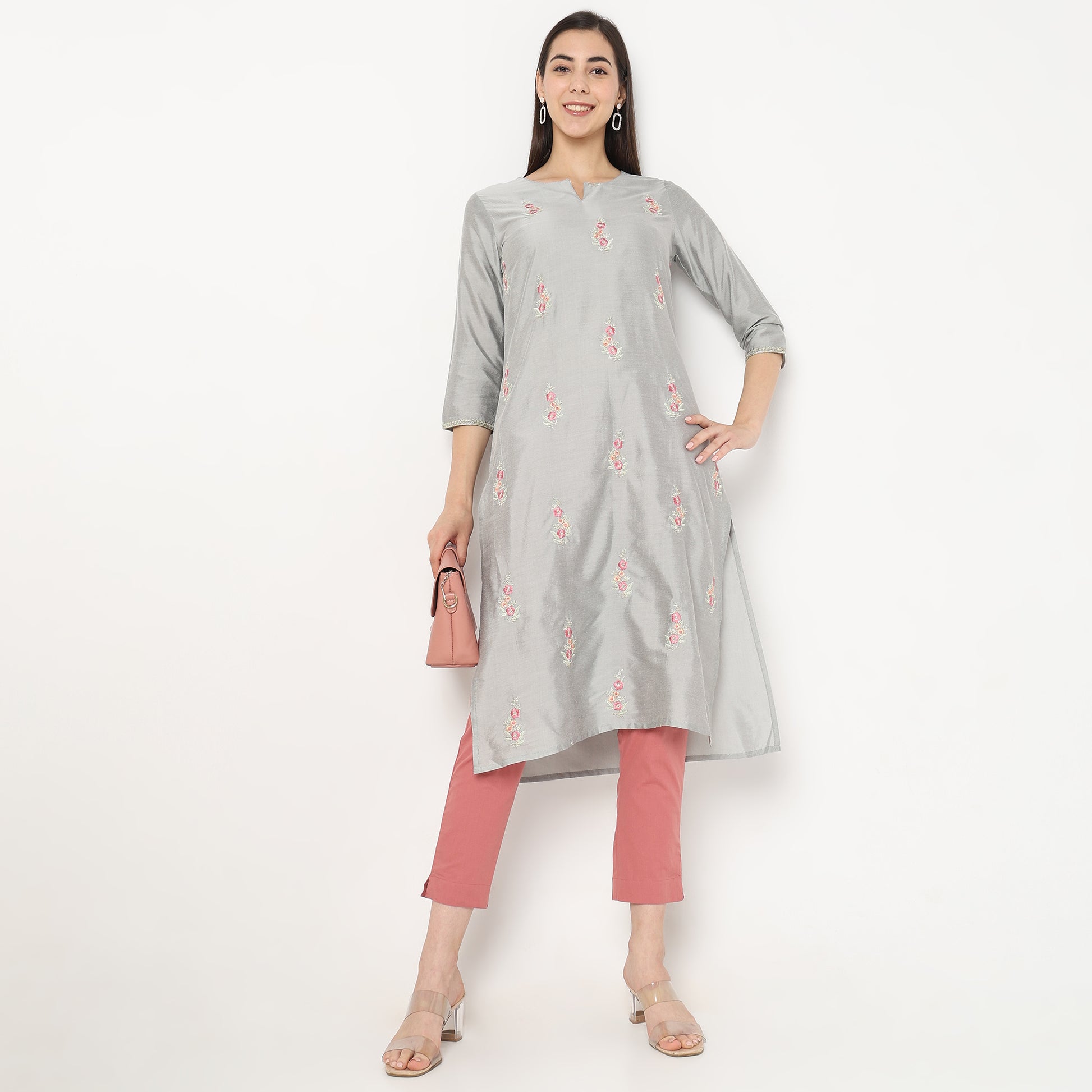 Slim Fit Solid Mid Rise Pants