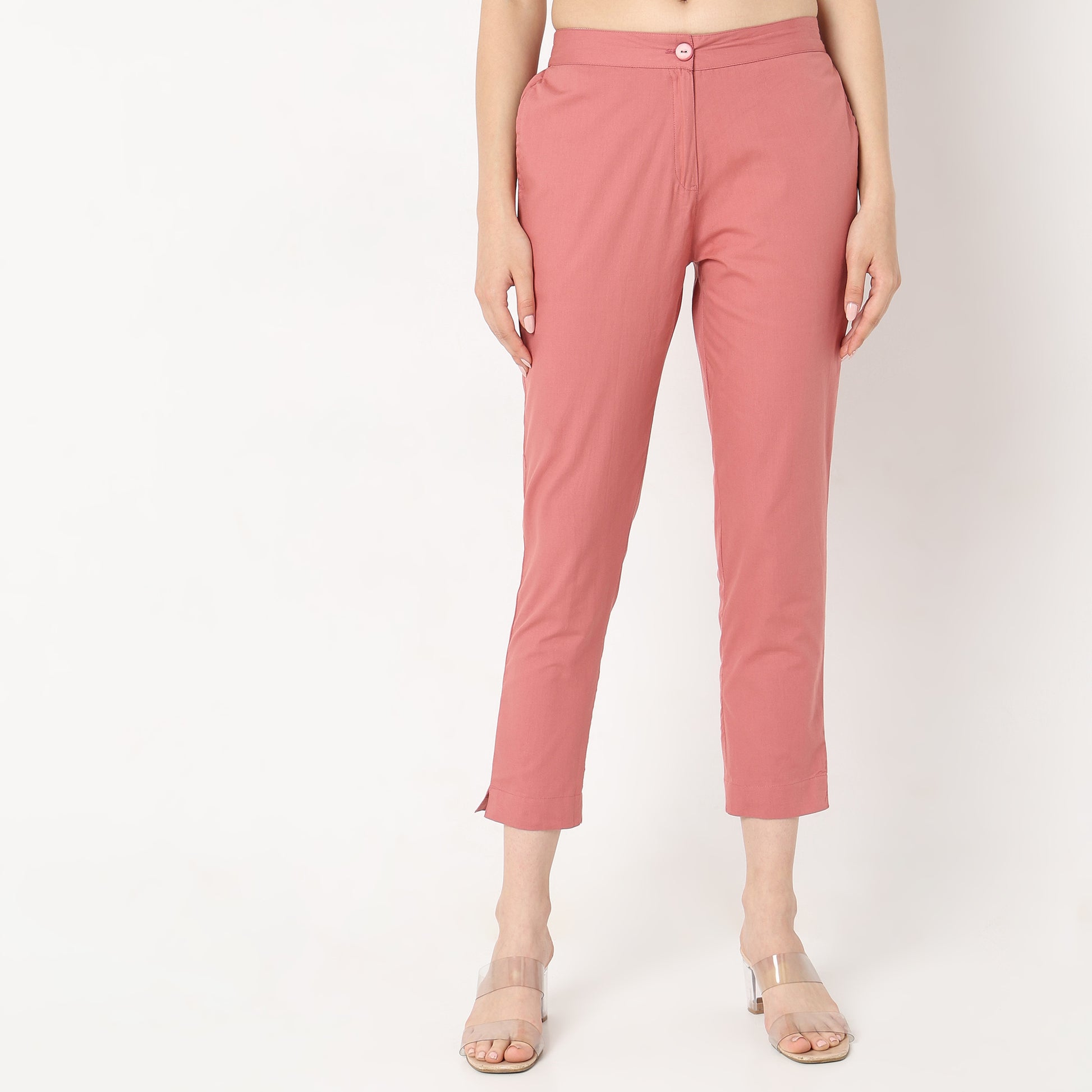 Slim Fit Solid Mid Rise Pants