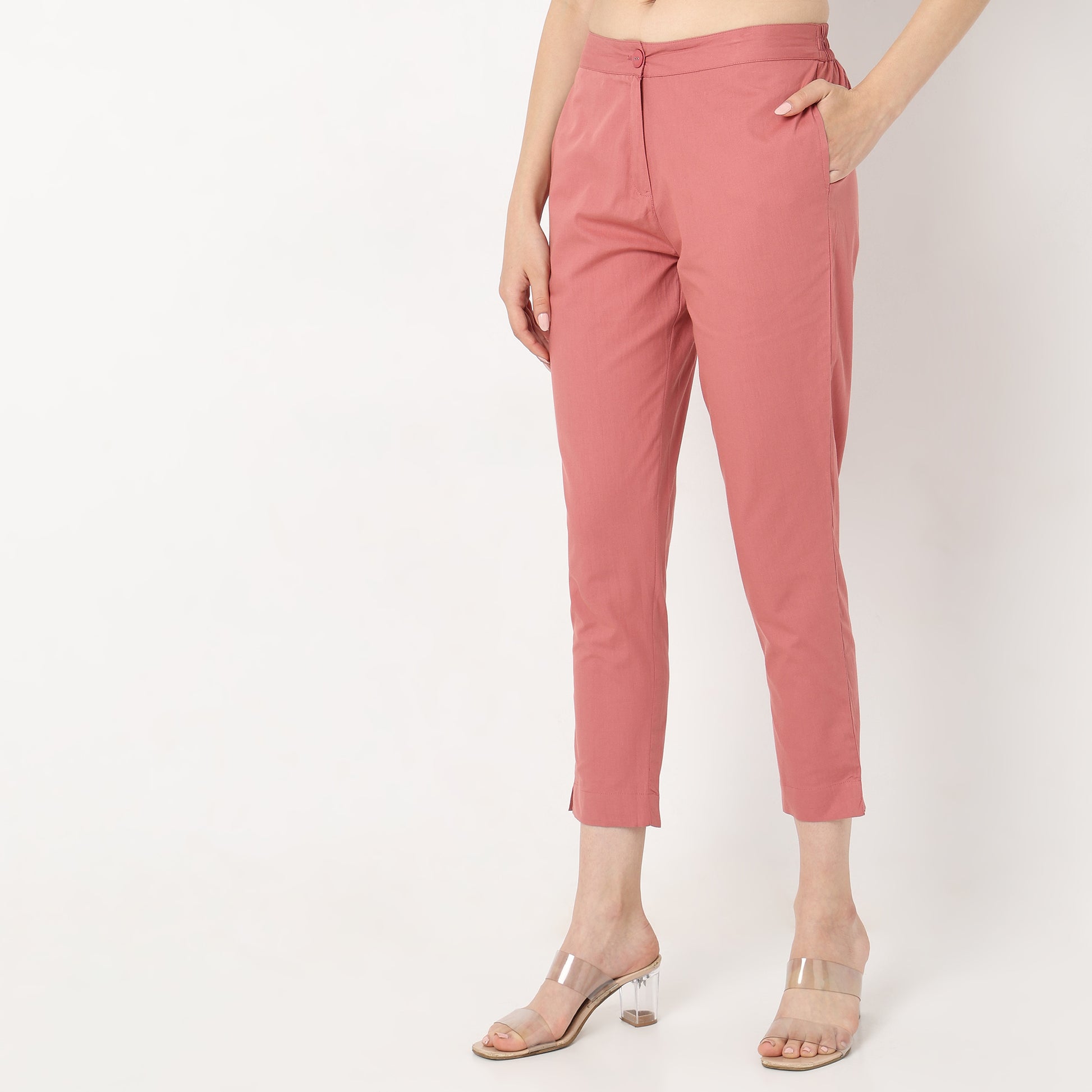 Slim Fit Solid Mid Rise Pants