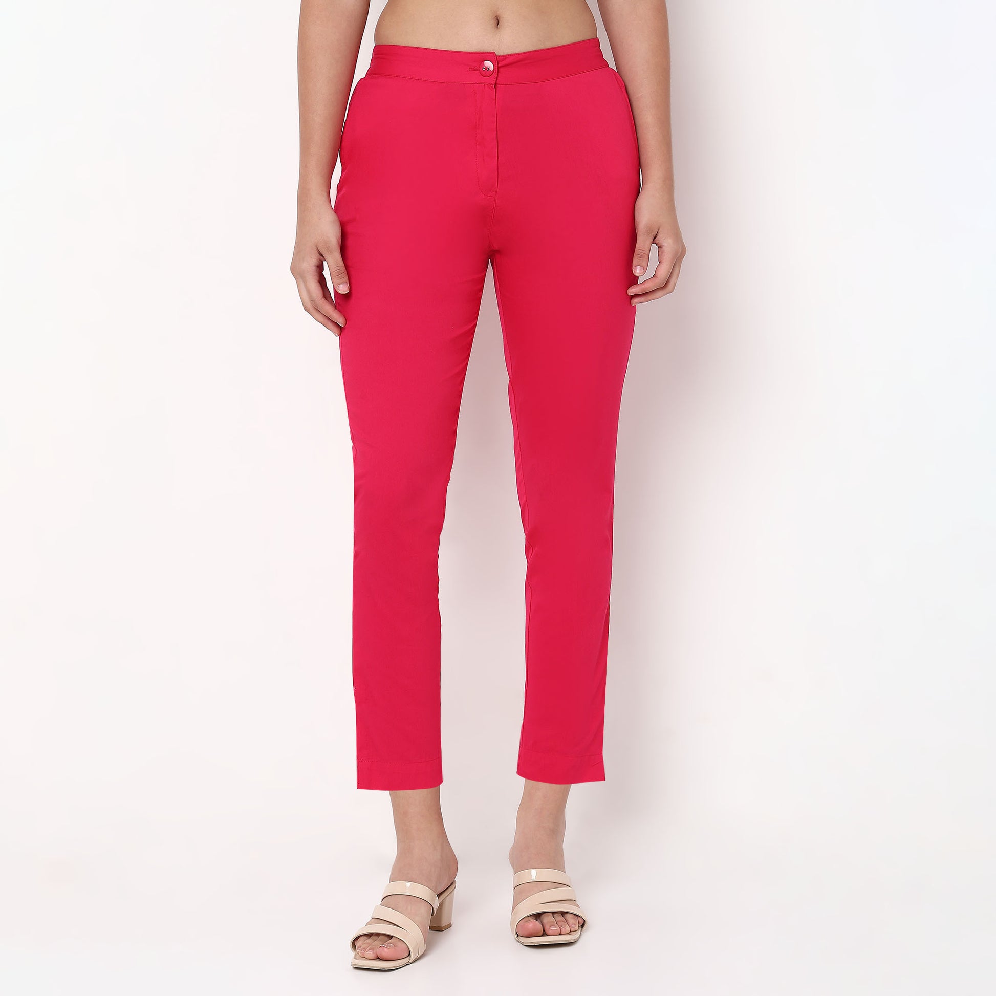 Slim Fit Solid Mid Rise Pants