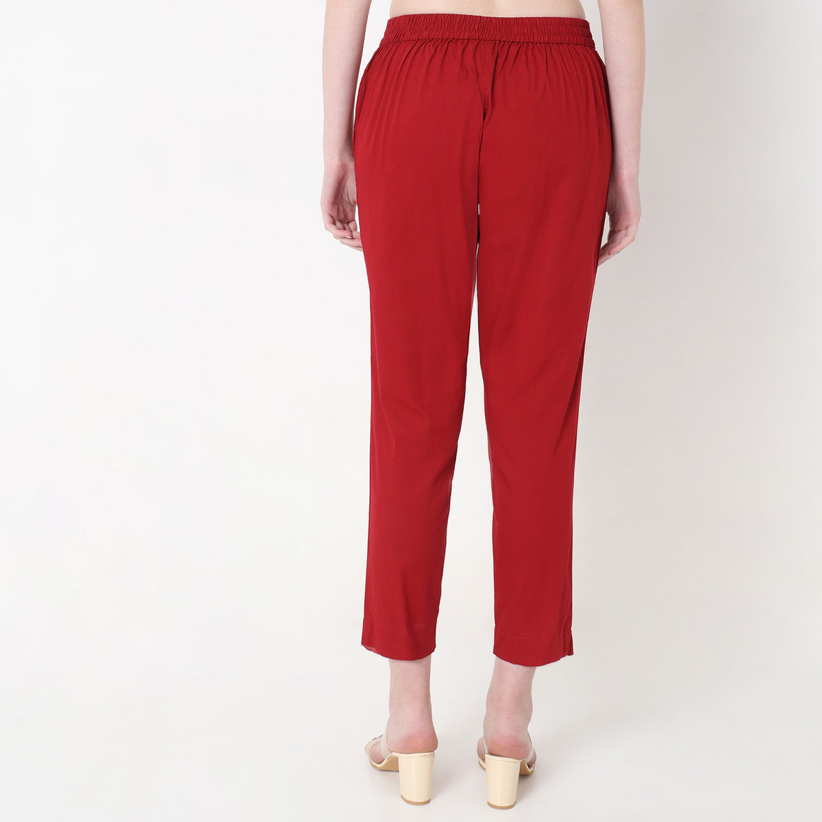 Slim Fit Solid Mid Rise Pants