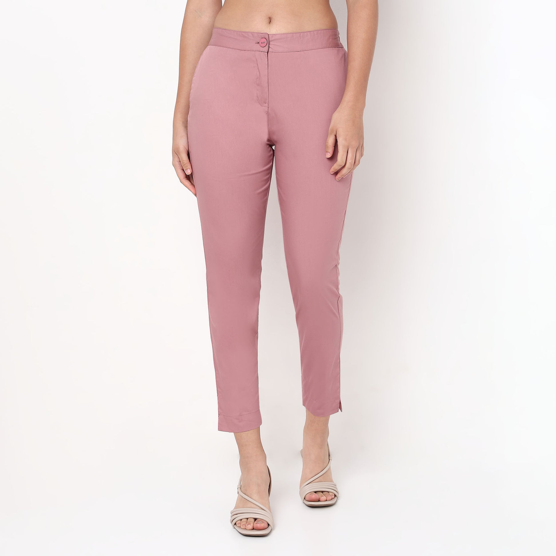 Slim Fit Solid Mid Rise Pants