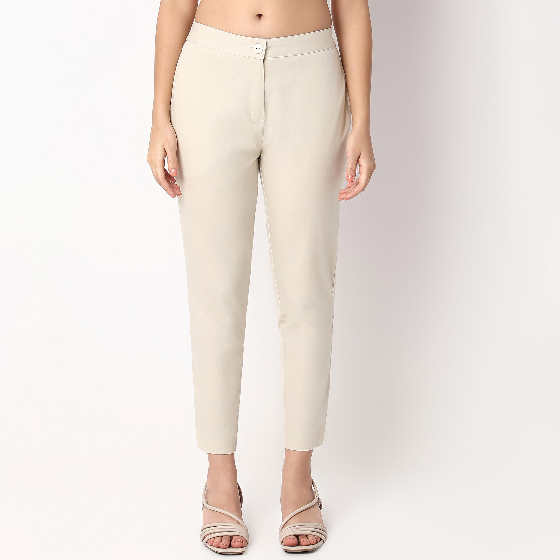 Slim Fit Solid Mid Rise Pants