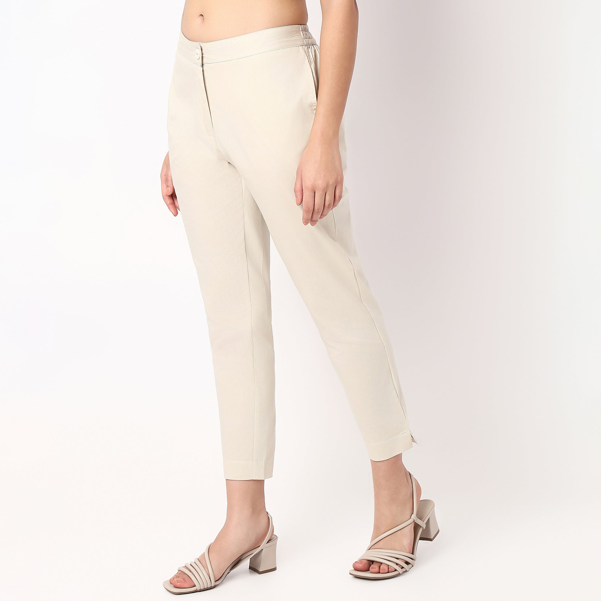 Slim Fit Solid Mid Rise Pants