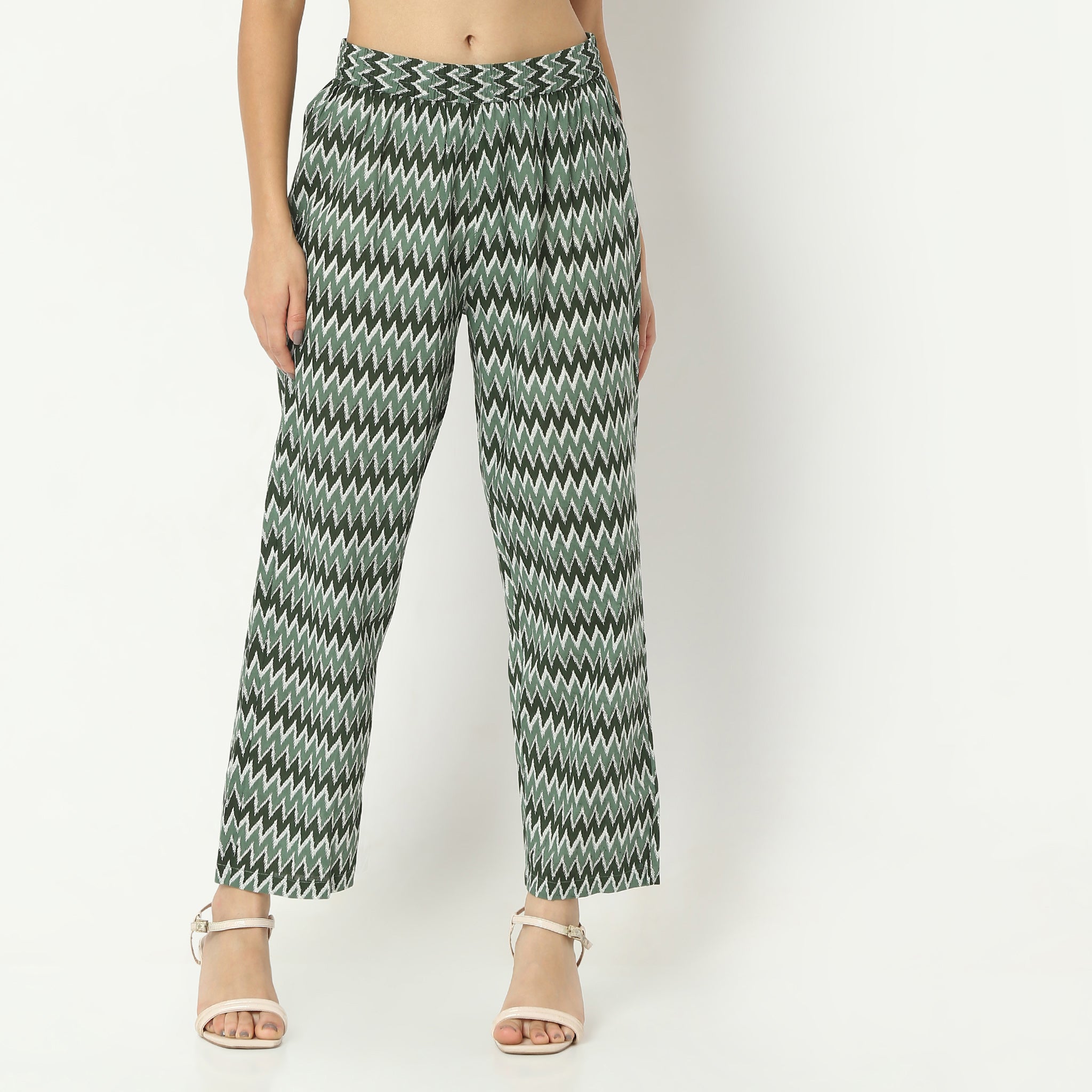 Straight Fit Printed Full Length Mid Rise Ethnic Pants