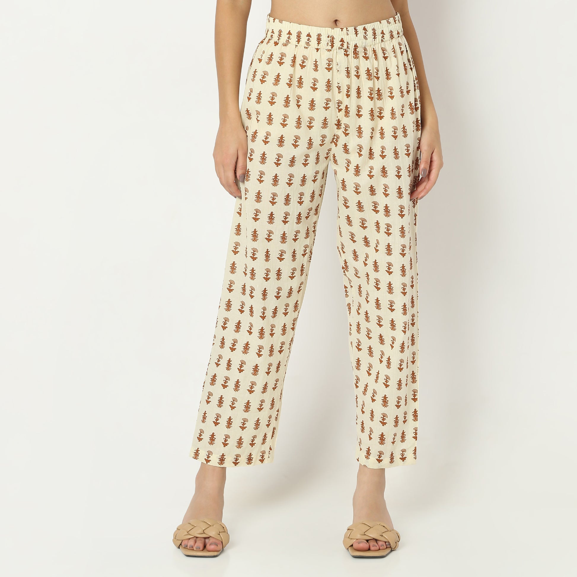 Straight Fit Printed Full Length Mid Rise Ethnic Pants