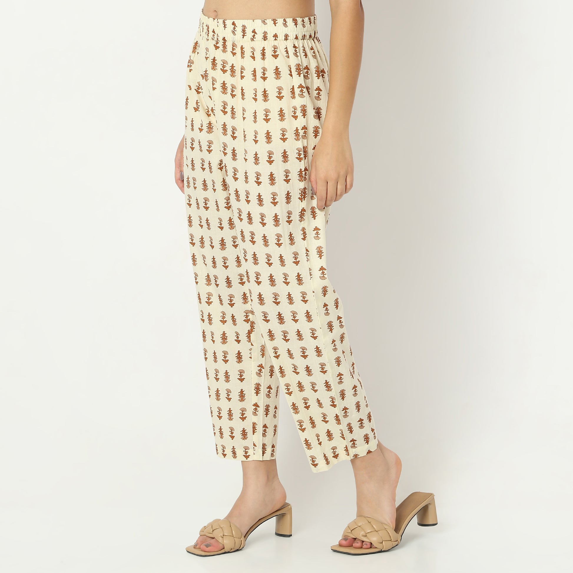 Straight Fit Printed Full Length Mid Rise Ethnic Pants