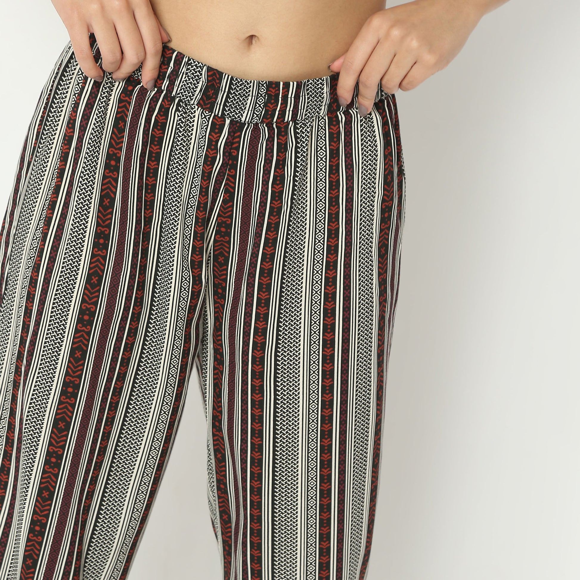 Straight Fit Printed Full Length Mid Rise Ethnic Pants