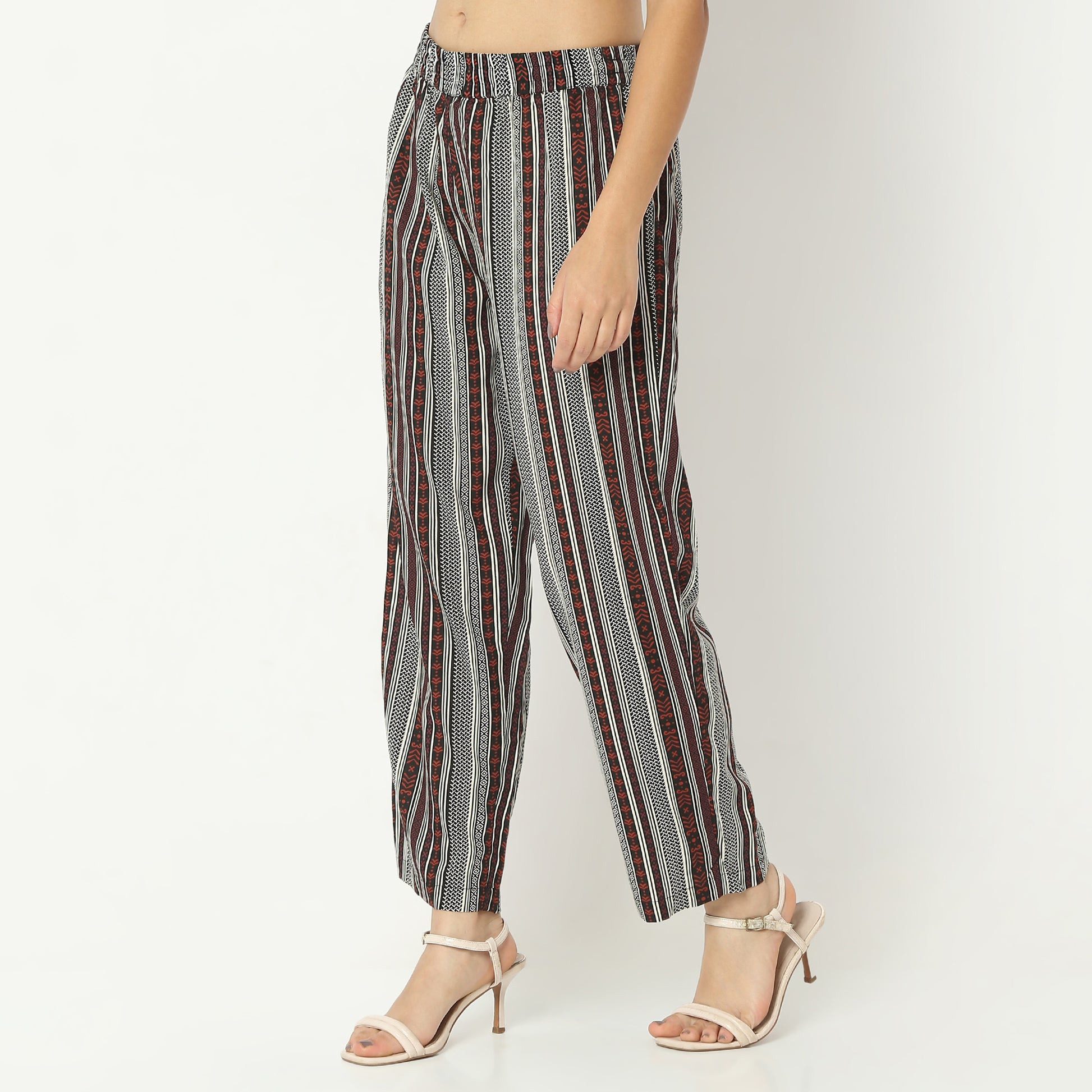 Straight Fit Printed Full Length Mid Rise Ethnic Pants