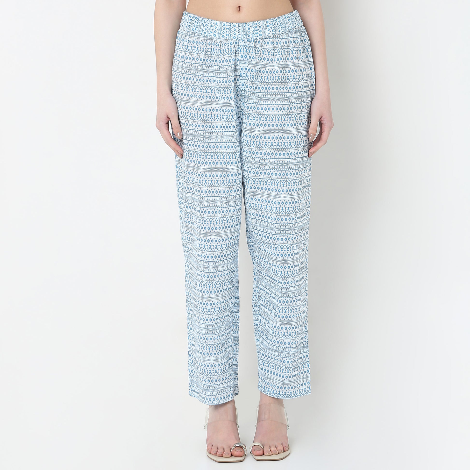 Straight Fit Printed Ankle Length Mid Rise Pants