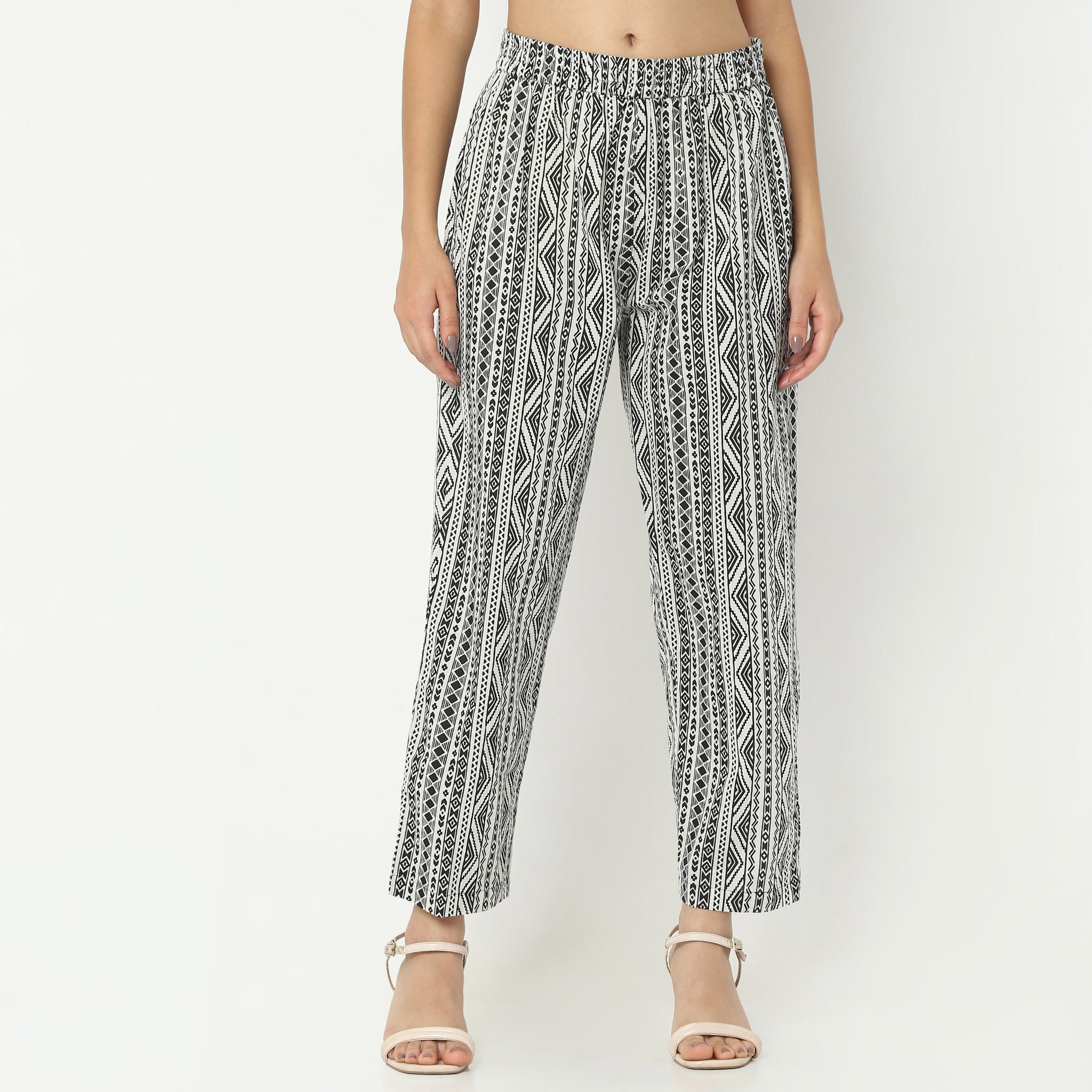 Straight Fit Printed Full Length Mid Rise Ethnic Pants