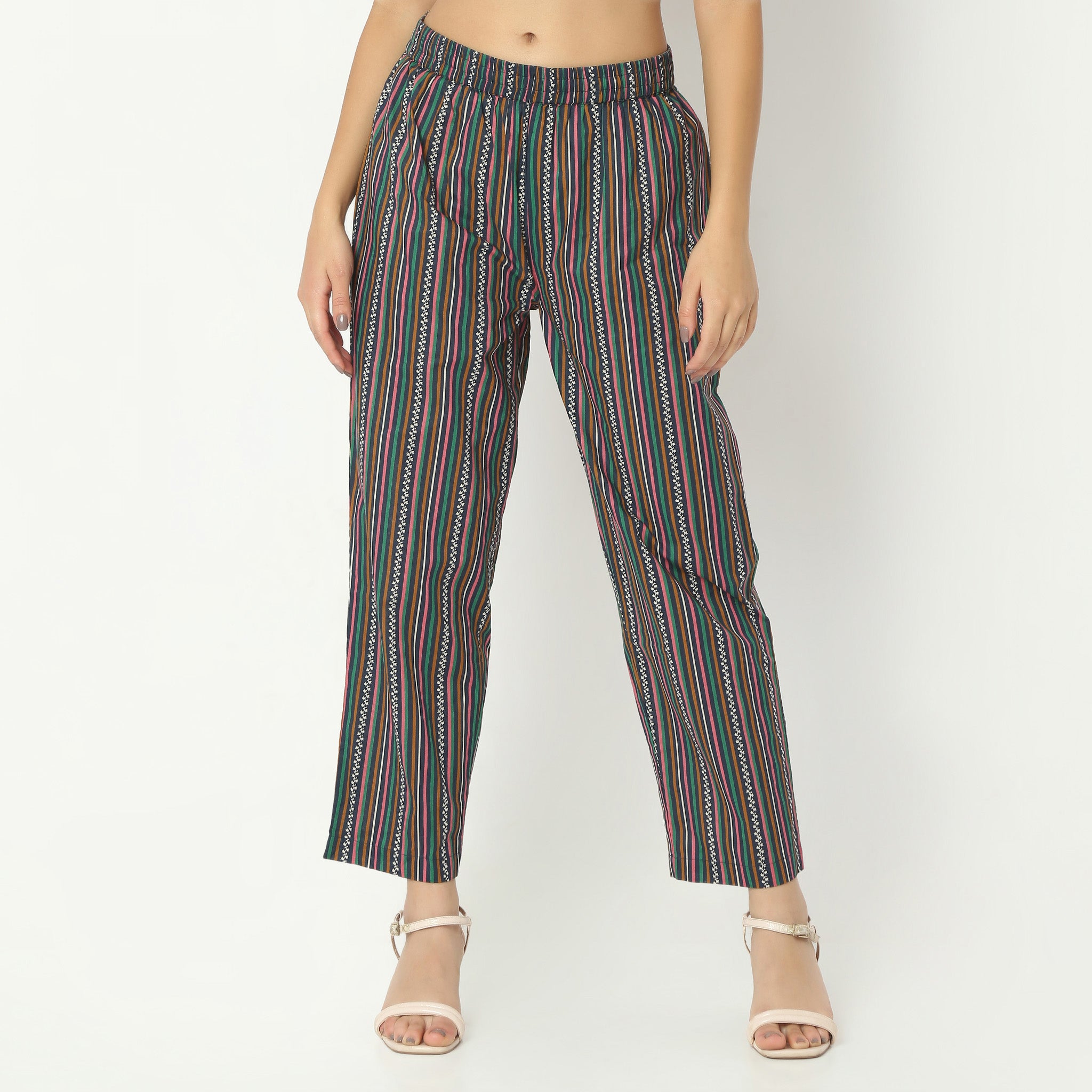 Straight Fit Printed Full Length Mid Rise Ethnic Pants