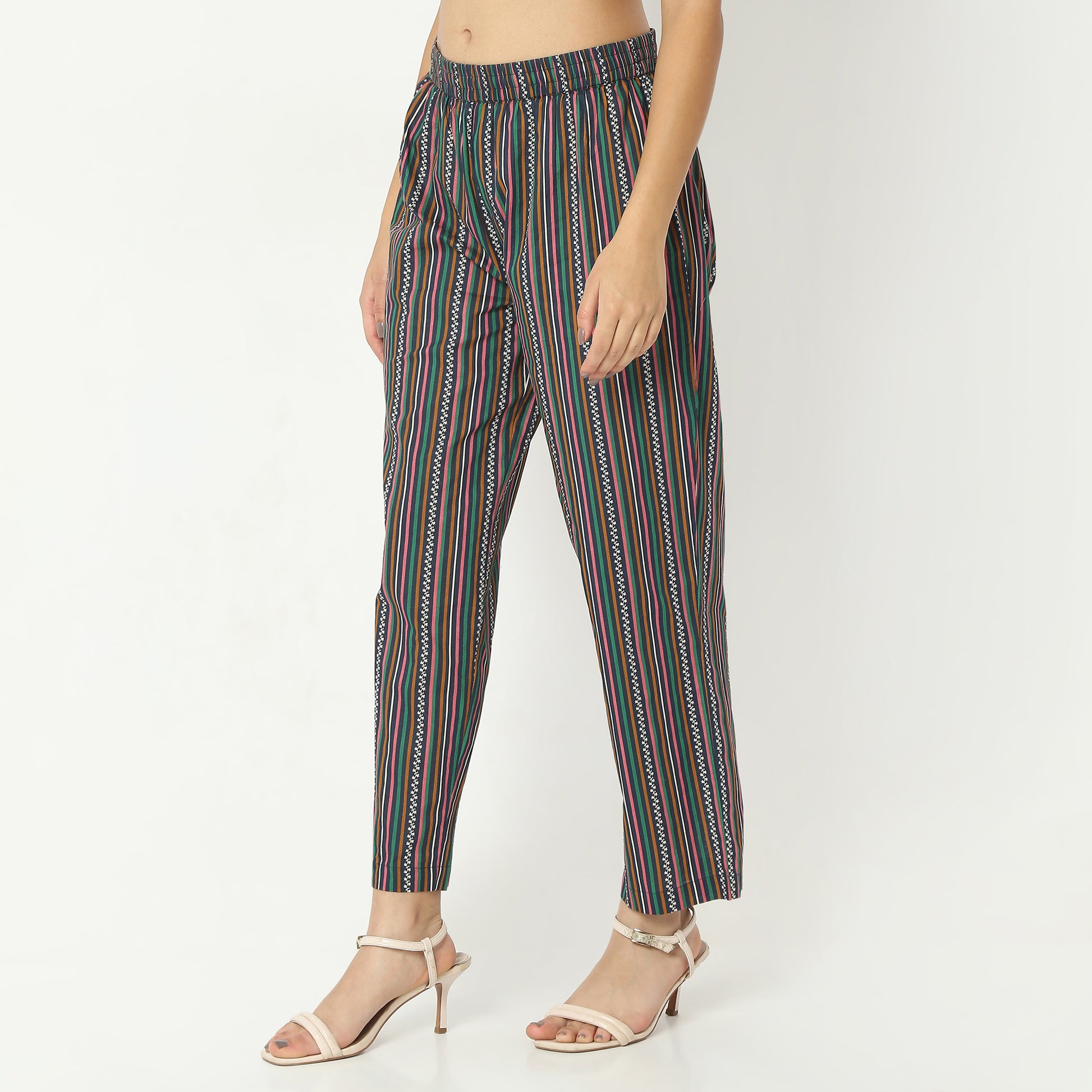 Straight Fit Printed Full Length Mid Rise Ethnic Pants