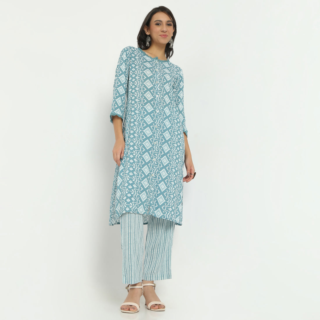 Straight Fit Printed Full Length Mid Rise Ethnic Pants