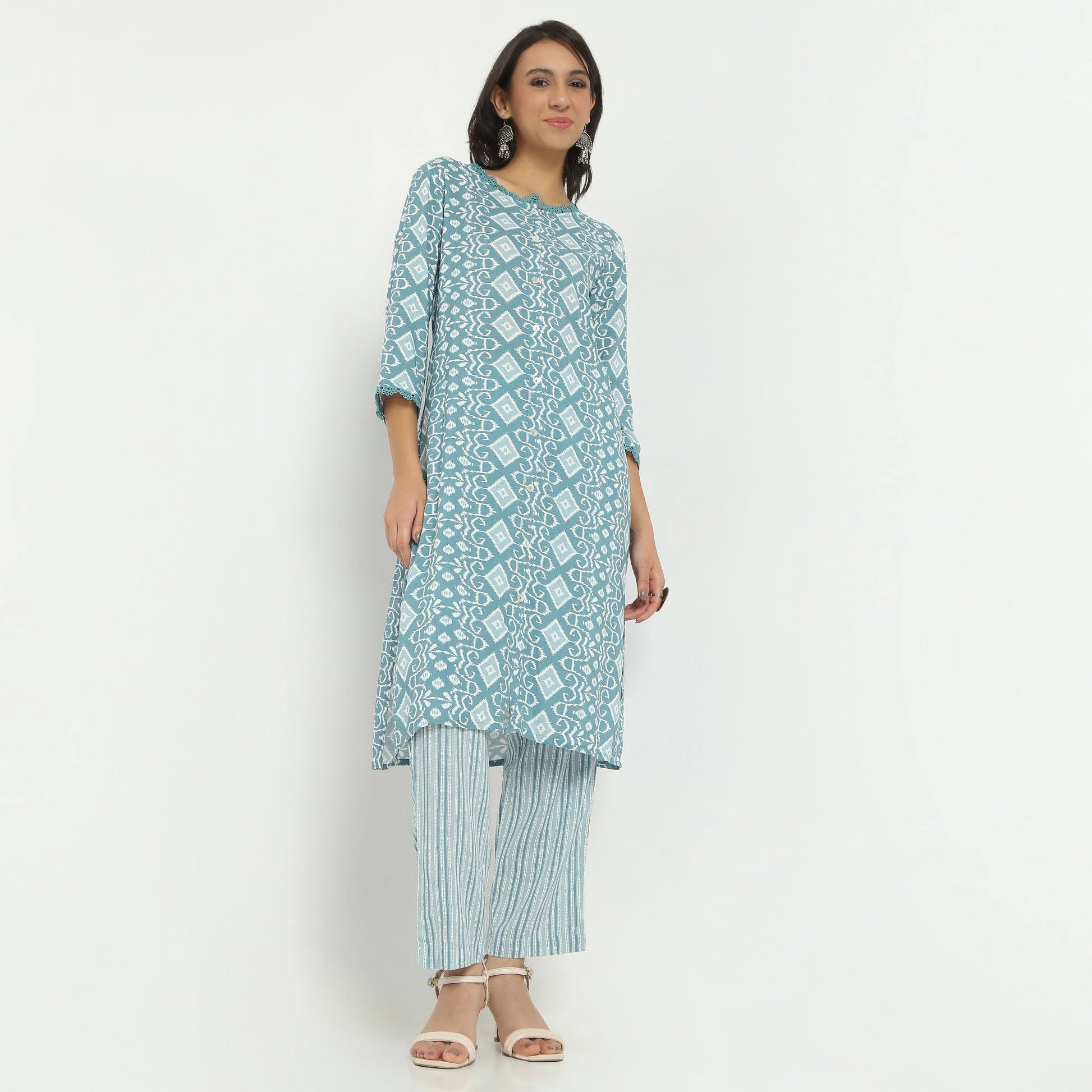 Straight Fit Printed Full Length Mid Rise Ethnic Pants