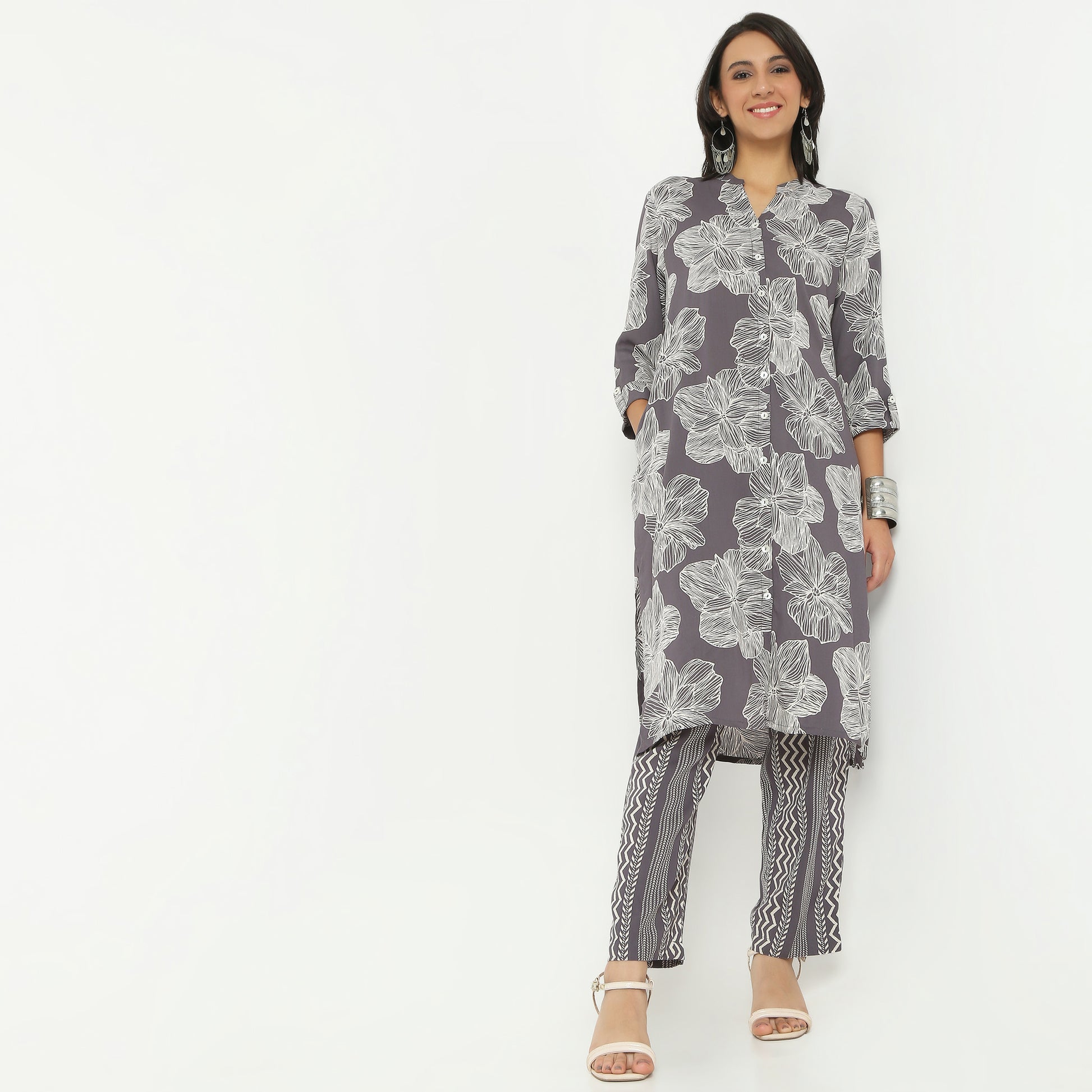 Straight Fit Printed Full Length Mid Rise Ethnic Pants