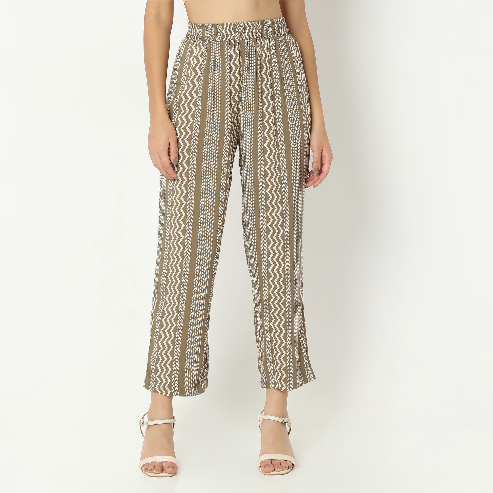 Straight Fit Printed Full Length Mid Rise Ethnic Pants