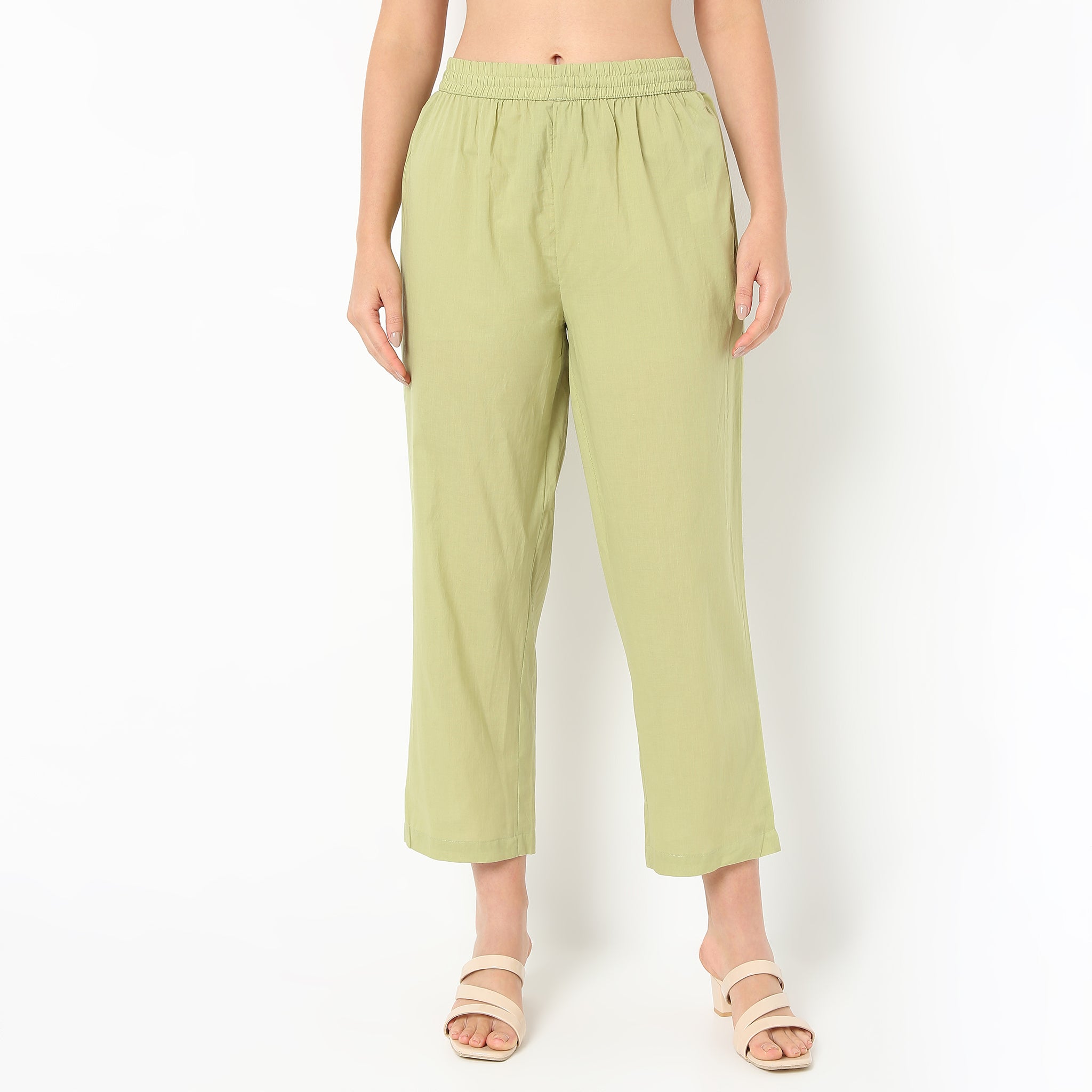 Solid Ankle Length Straight Fit Pants