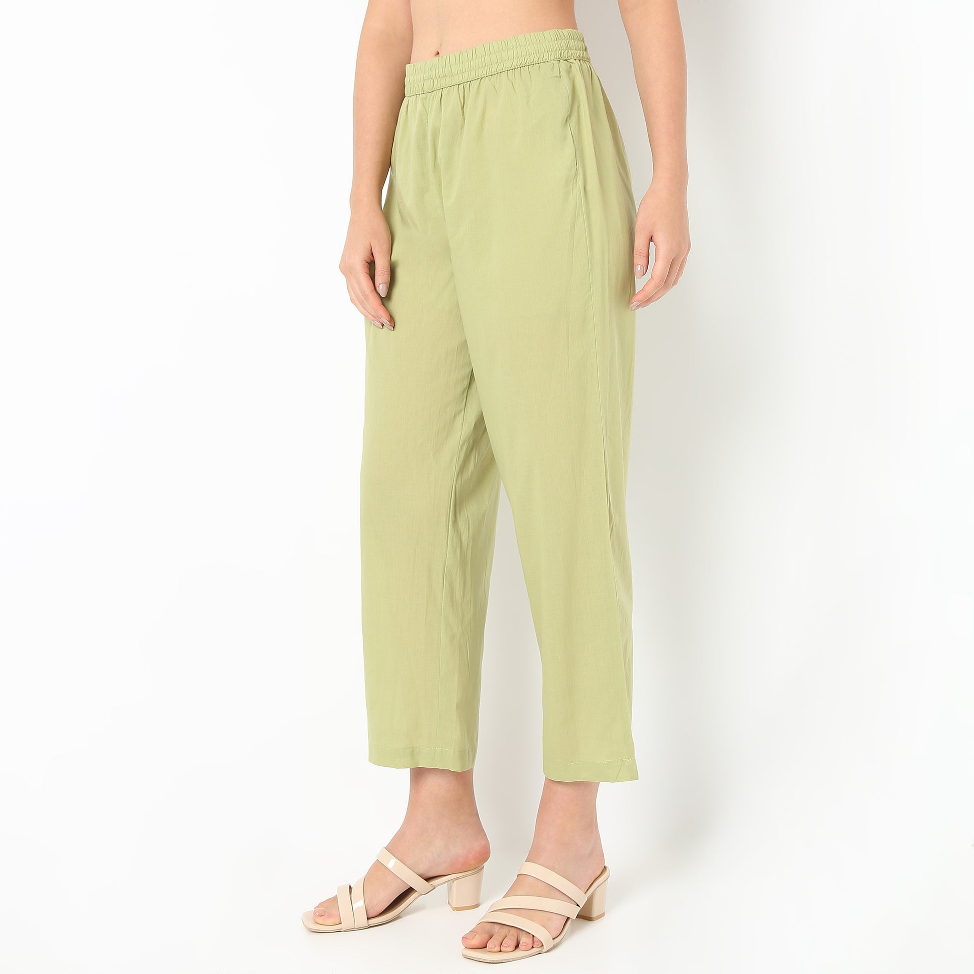 Solid Ankle Length Straight Fit Pants
