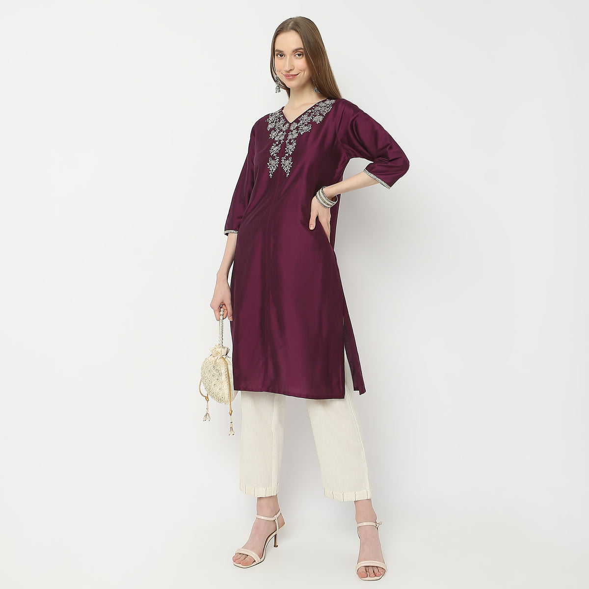 Straight Fit Embroidered Knee Length Kurta