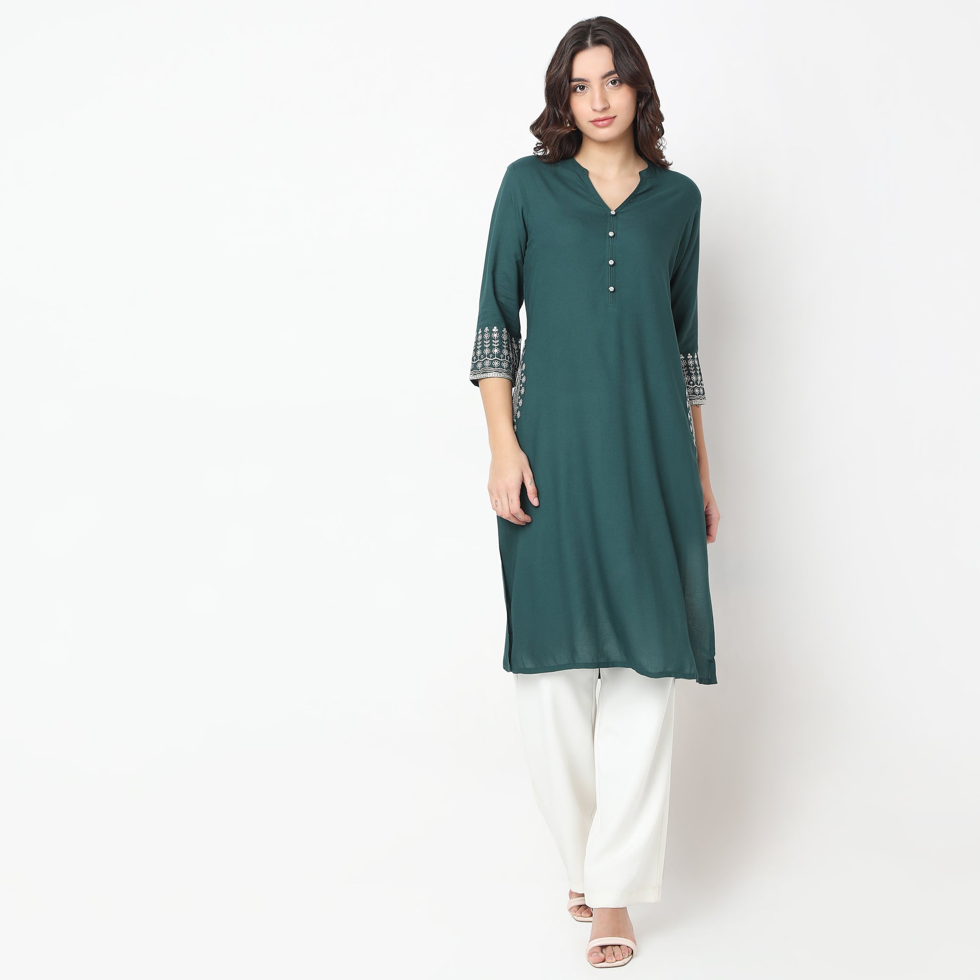 Straight Fit Embroidered A-Line Kurta