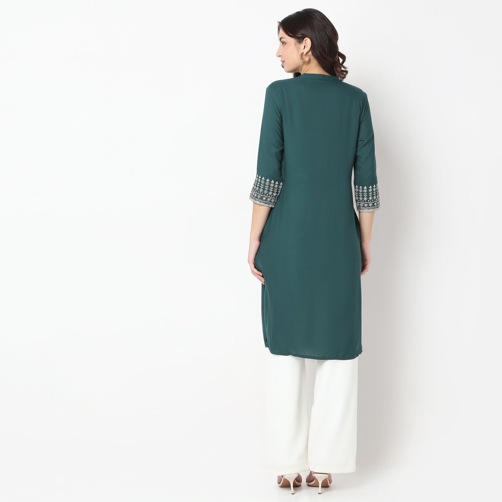 Straight Fit Embroidered A-Line Kurta