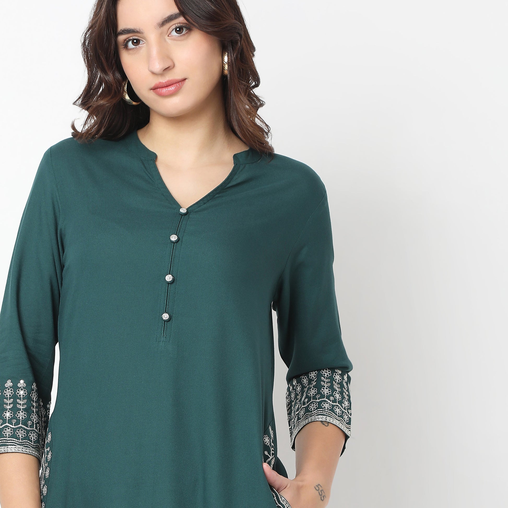 Straight Fit Embroidered A-Line Kurta