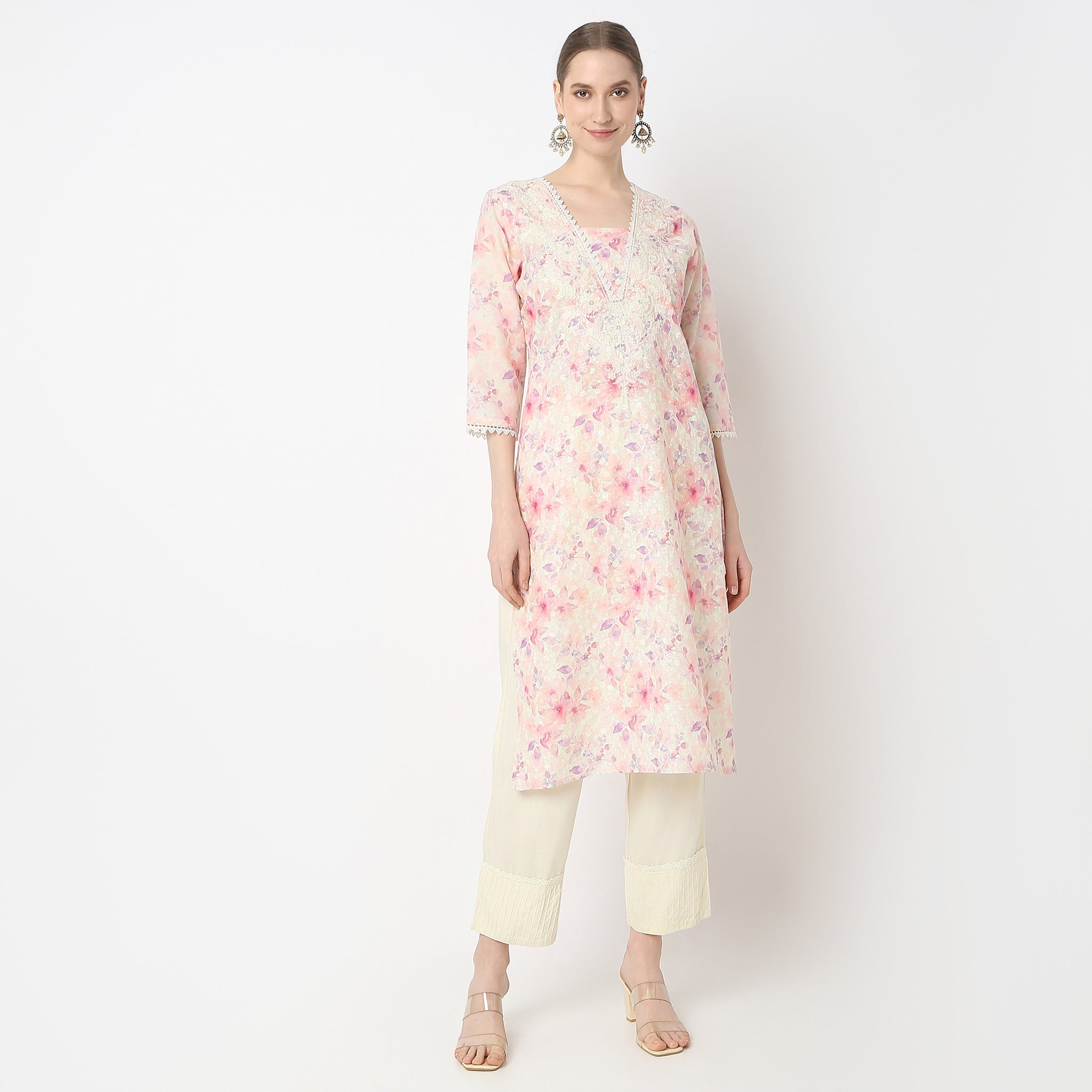 Buy Women Straight Fit Printed Three-Fourth Sleeve Kurta  - Style Union