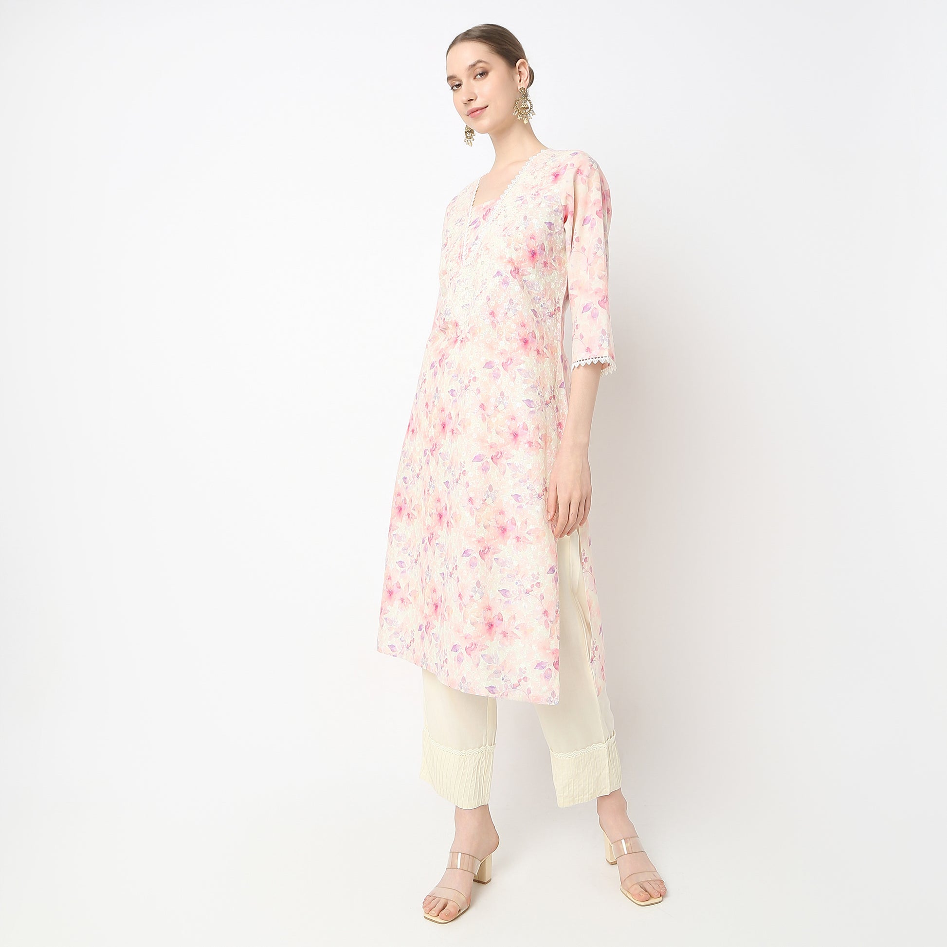 Buy Women Straight Fit Printed Three-Fourth Sleeve Kurta  - Style Union