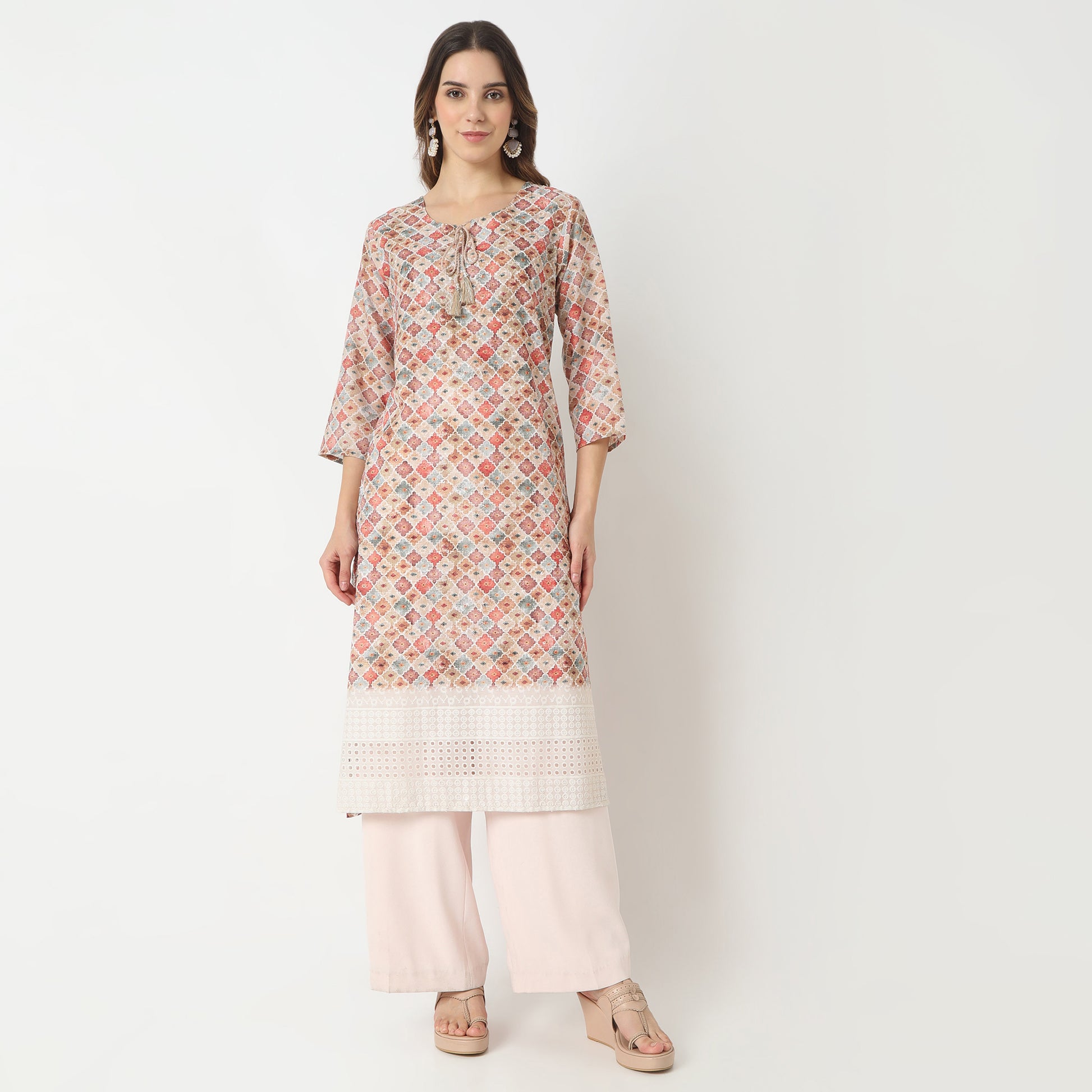 Straight Fit Printed Round Neck Kurta
