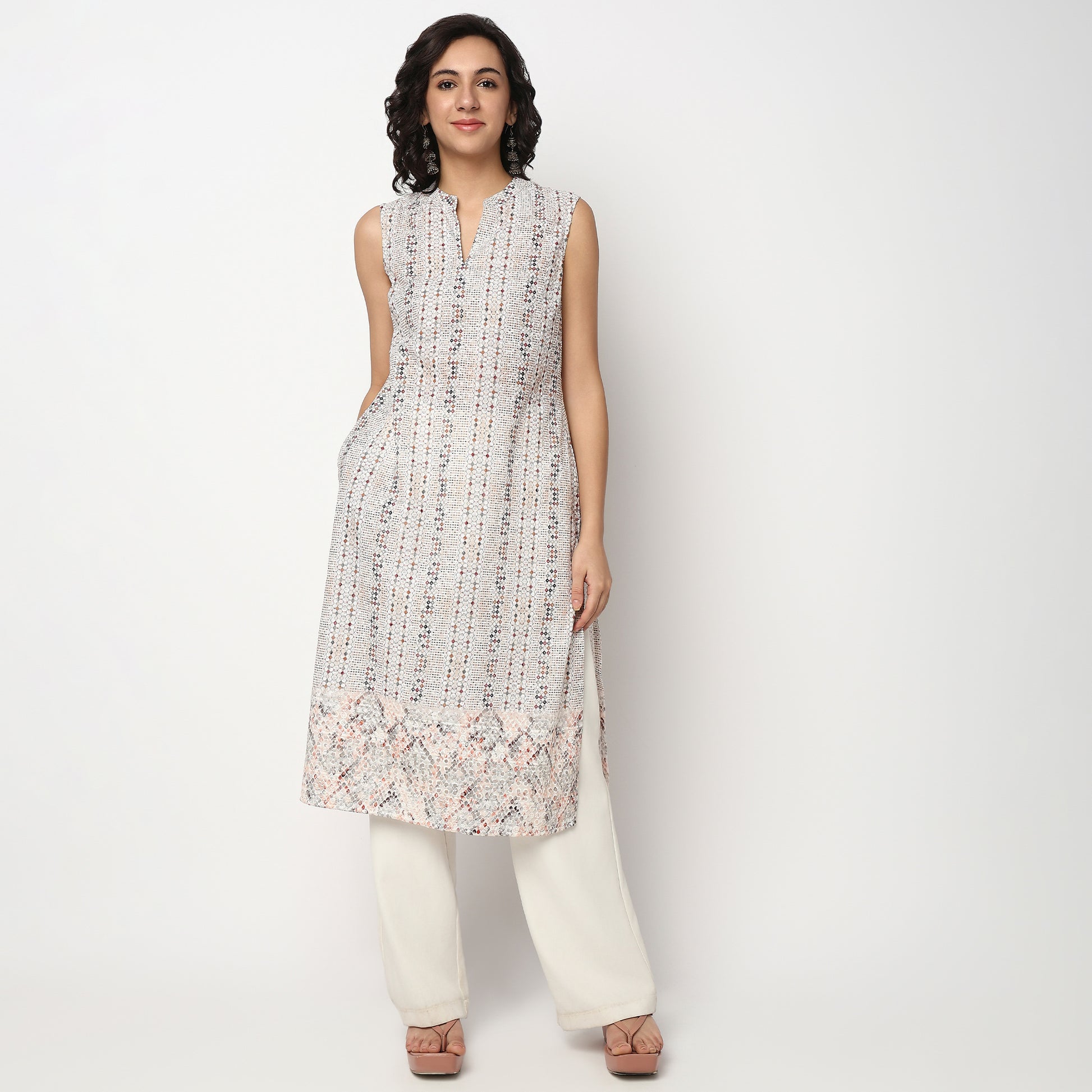 Buy Women Straight Fit Printed Sleeveless Kurta  - Style Union