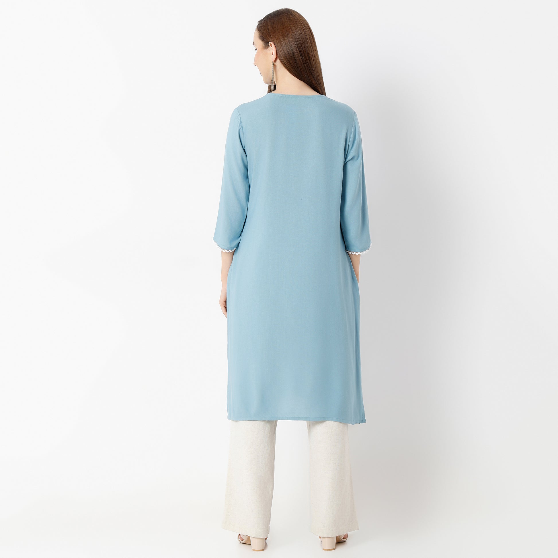 Straight Fit Embroidered V-Neck Kurta